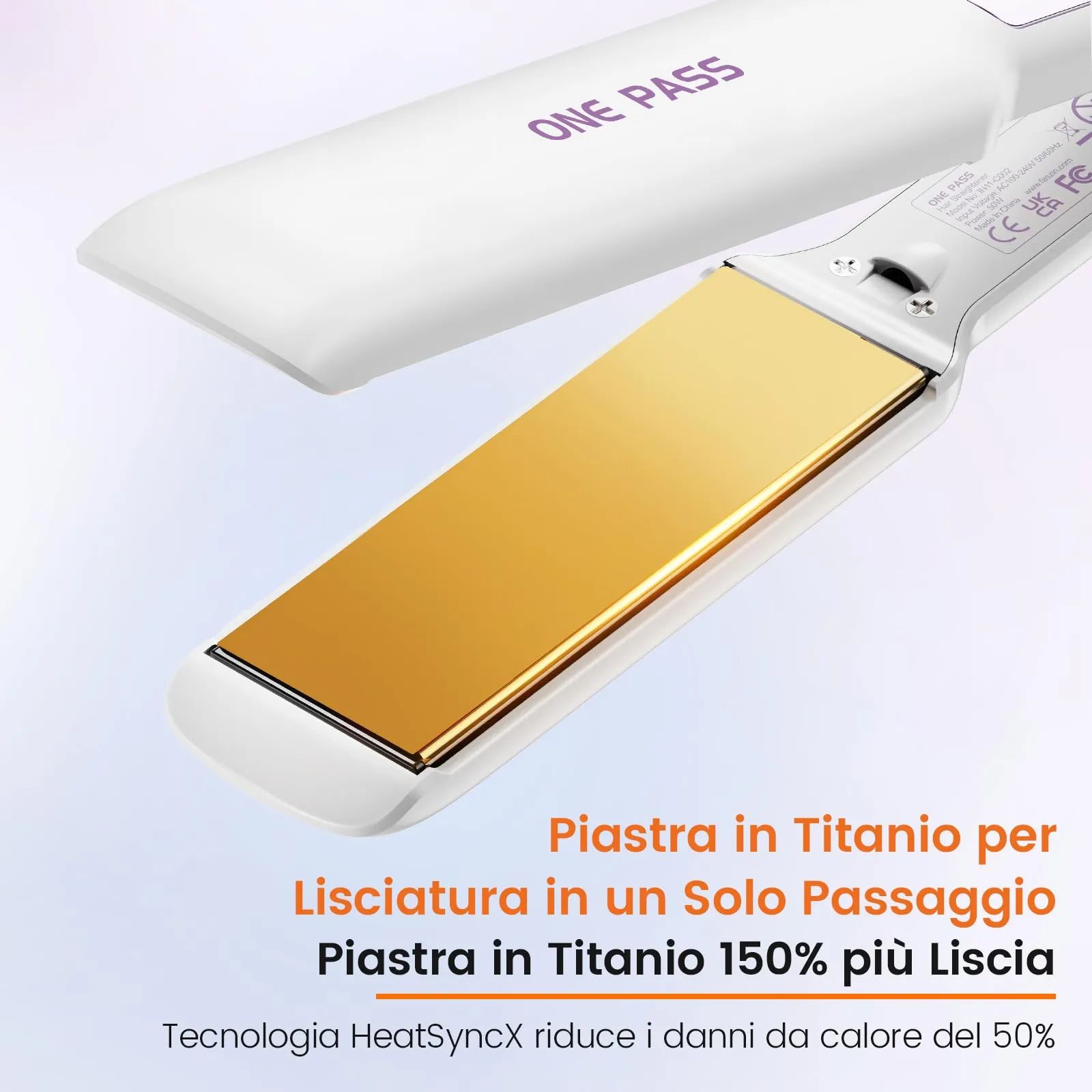 Faszin Piastra per Capelli Professionale in Titanio 42mm, Bianco - immagine 2