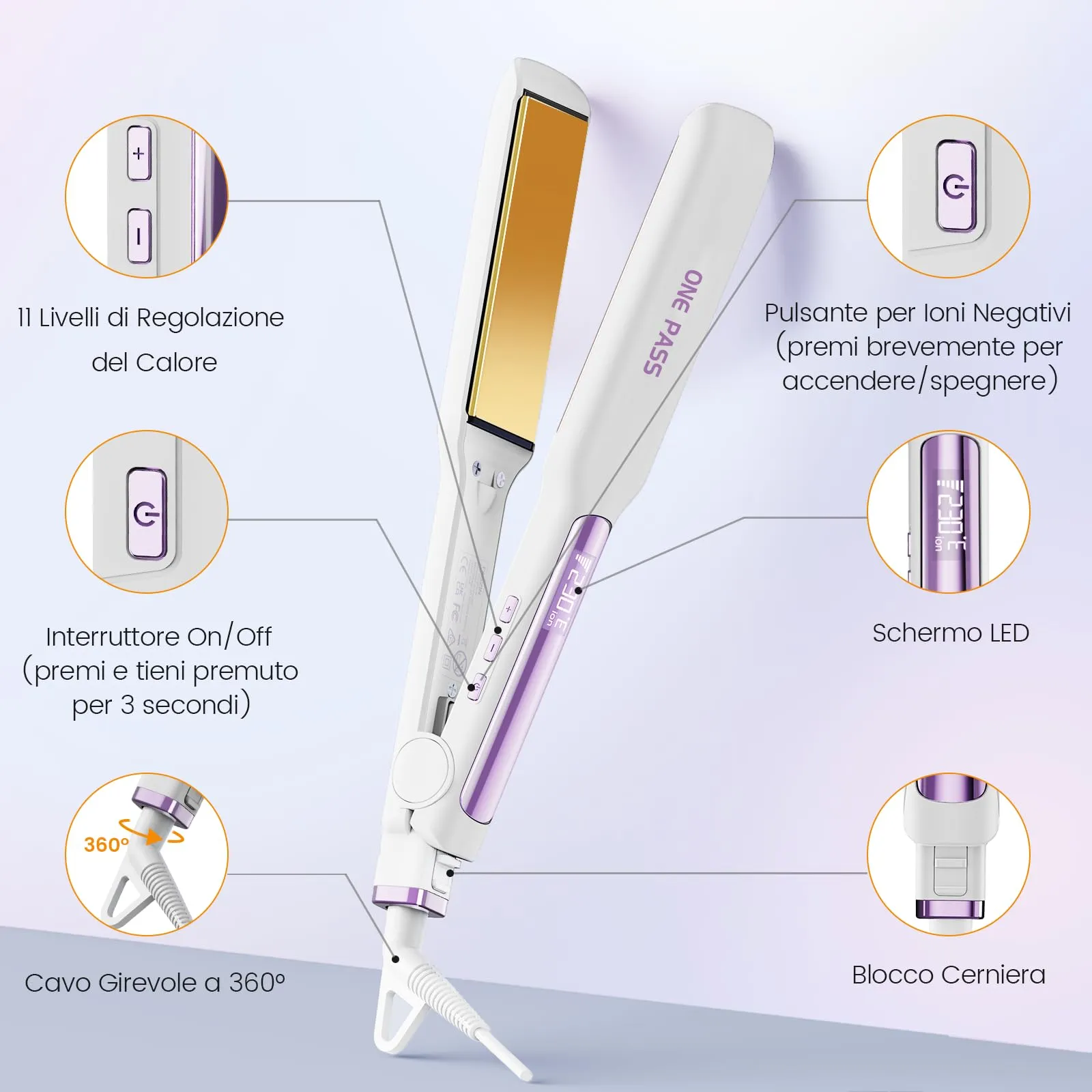 Faszin Piastra per Capelli Professionale in Titanio 42mm, Bianco - immagine 5