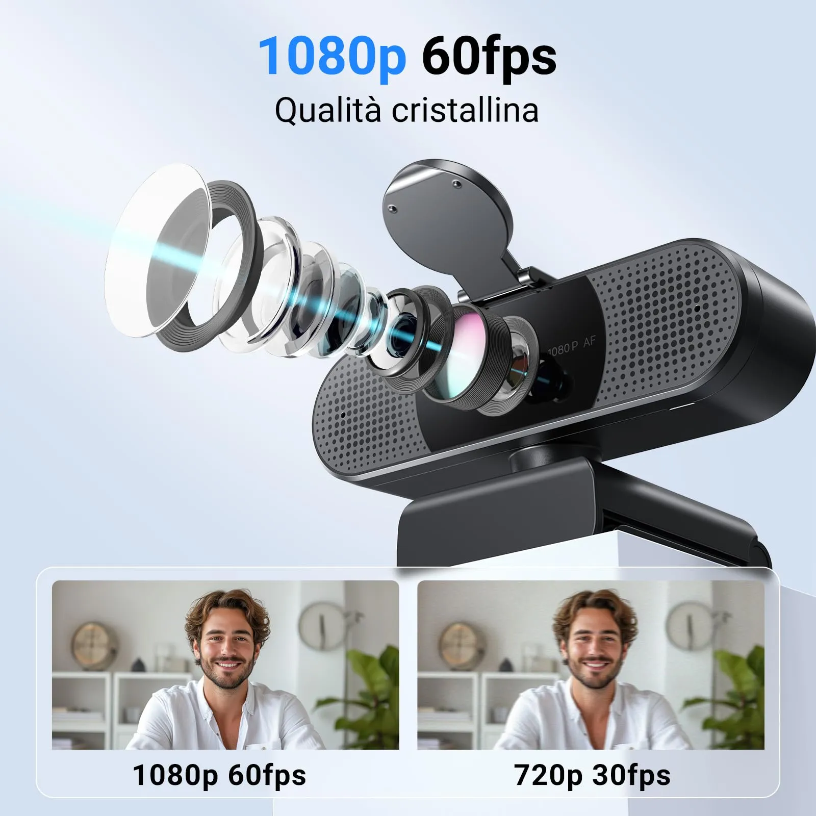 EMEET C960 AF Webcam 1080p Full HD con PDAF, Doppio Microfono e Copriobiettivo - immagine 2