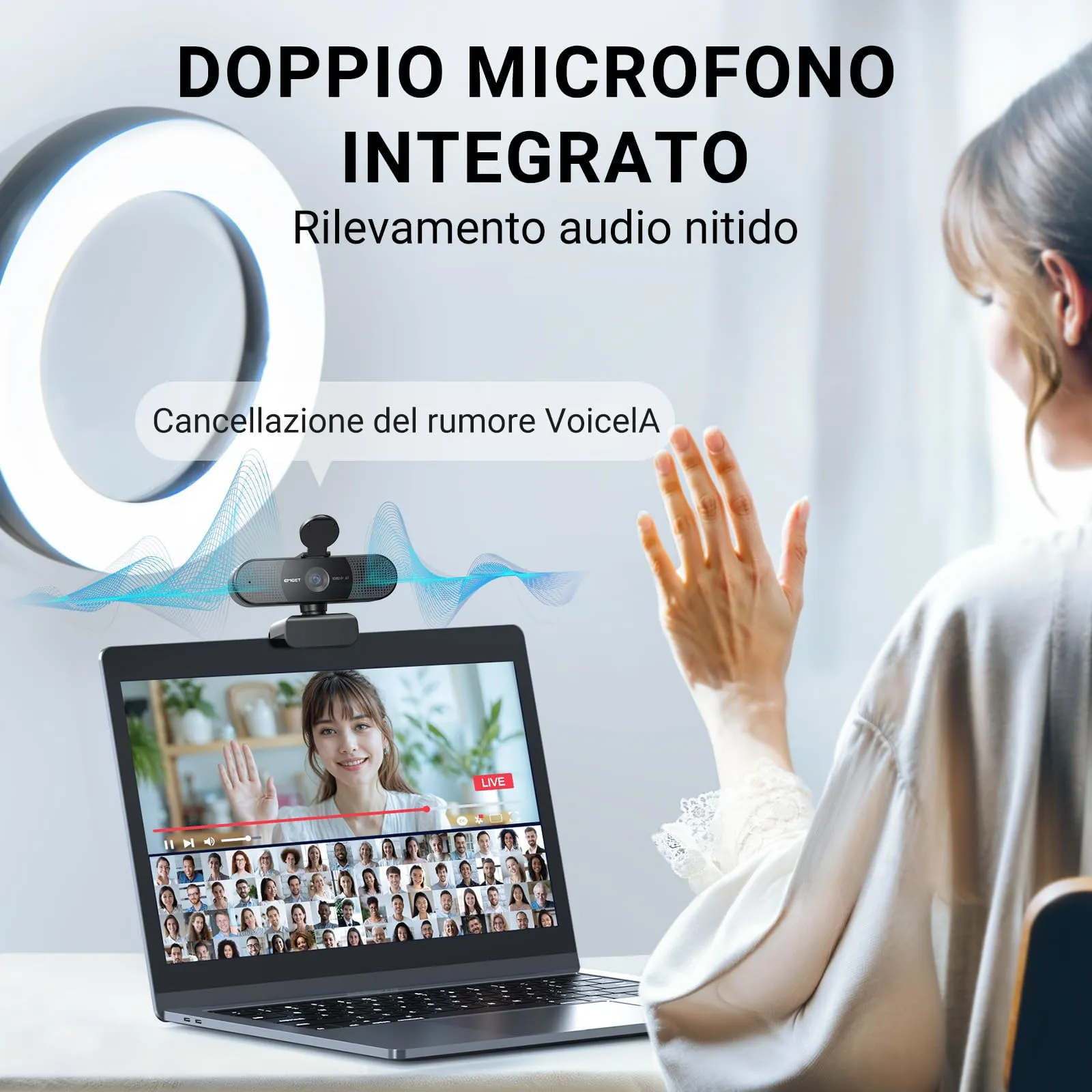 EMEET C960 AF Webcam 1080p Full HD con PDAF, Doppio Microfono e Copriobiettivo - immagine 3