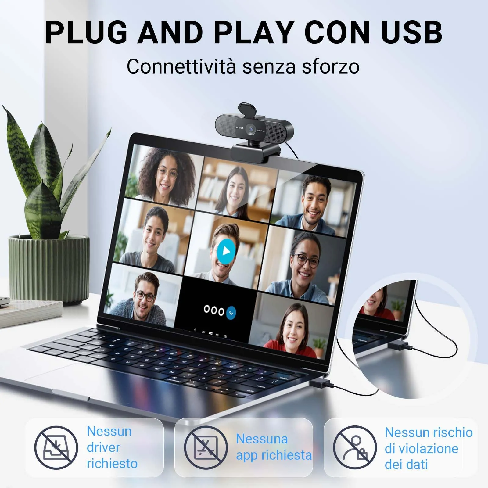 EMEET C960 AF Webcam 1080p Full HD con PDAF, Doppio Microfono e Copriobiettivo - immagine 5