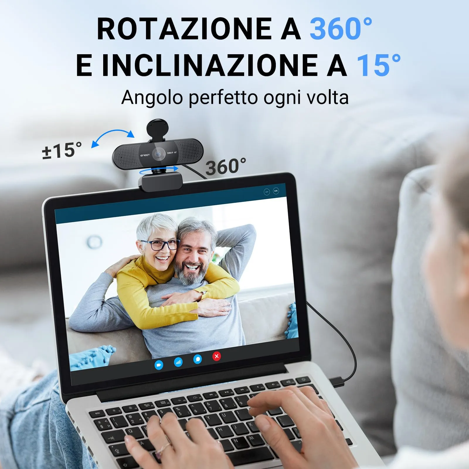 EMEET C960 AF Webcam 1080p Full HD con PDAF, Doppio Microfono e Copriobiettivo - immagine 6