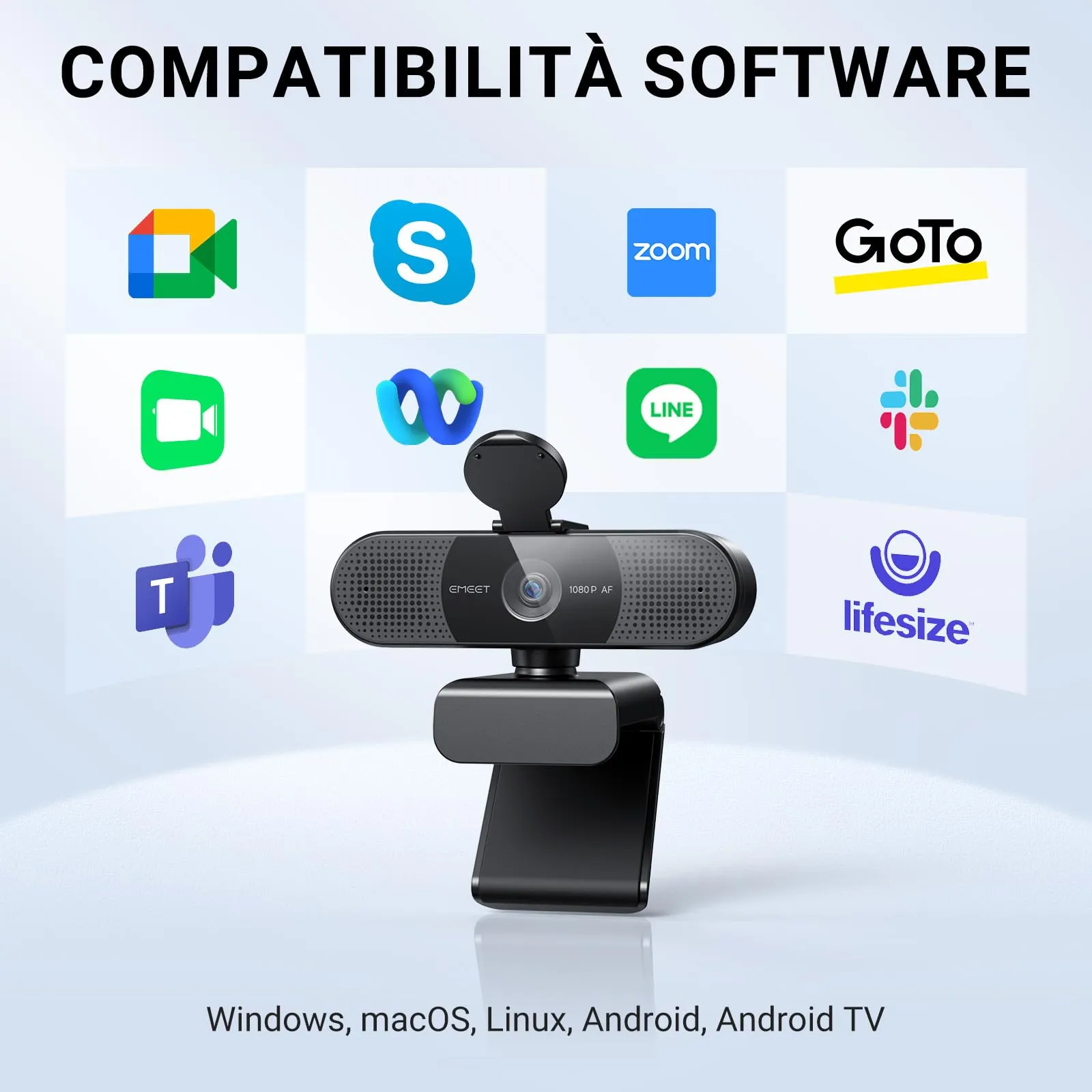 EMEET C960 AF Webcam 1080p Full HD con PDAF, Doppio Microfono e Copriobiettivo - immagine 7