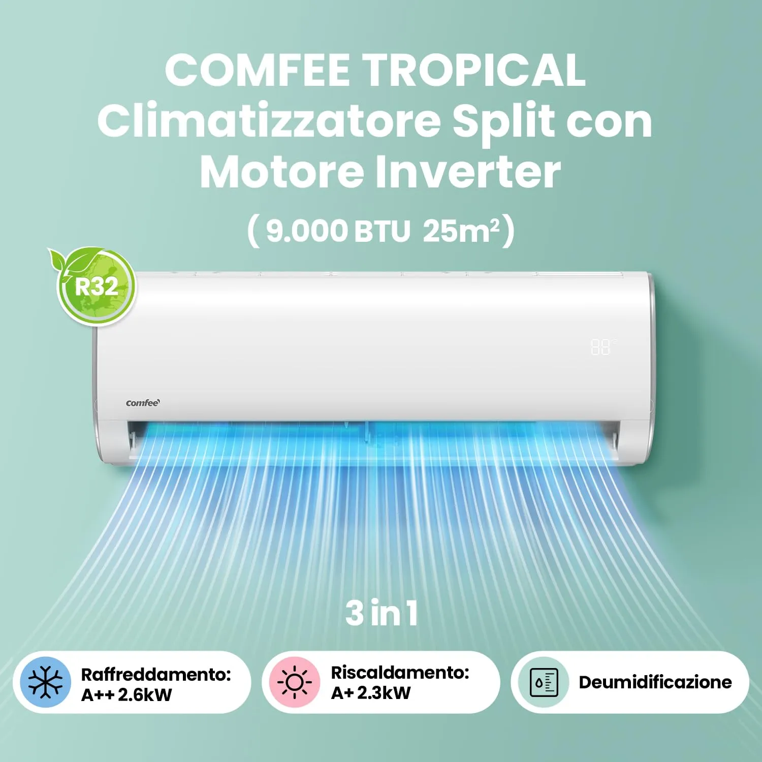 COMFEE' Condizionatore Monosplit 9000 BTU Inverter Caldo/Freddo CF-AF09A S - immagine 2