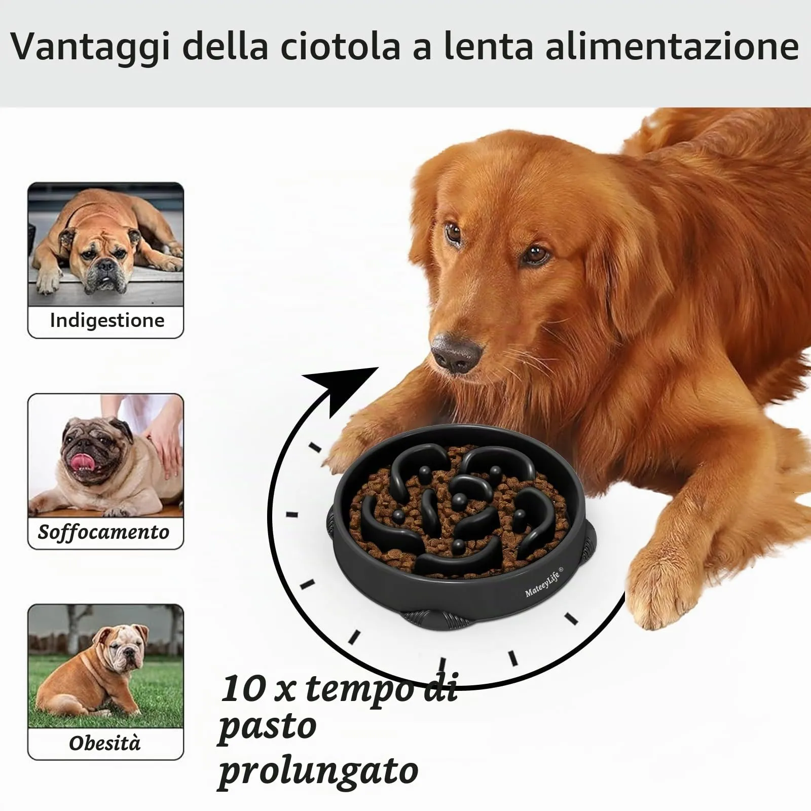 MateeyLife Ciotola Anti Ingozzamento Puzzle per Cani di Taglia Media e Grande, Nero 26,5 cm - immagine 2