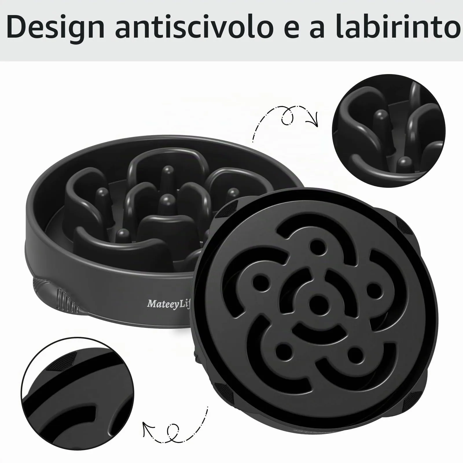 MateeyLife Ciotola Anti Ingozzamento Puzzle per Cani di Taglia Media e Grande, Nero 26,5 cm - immagine 4