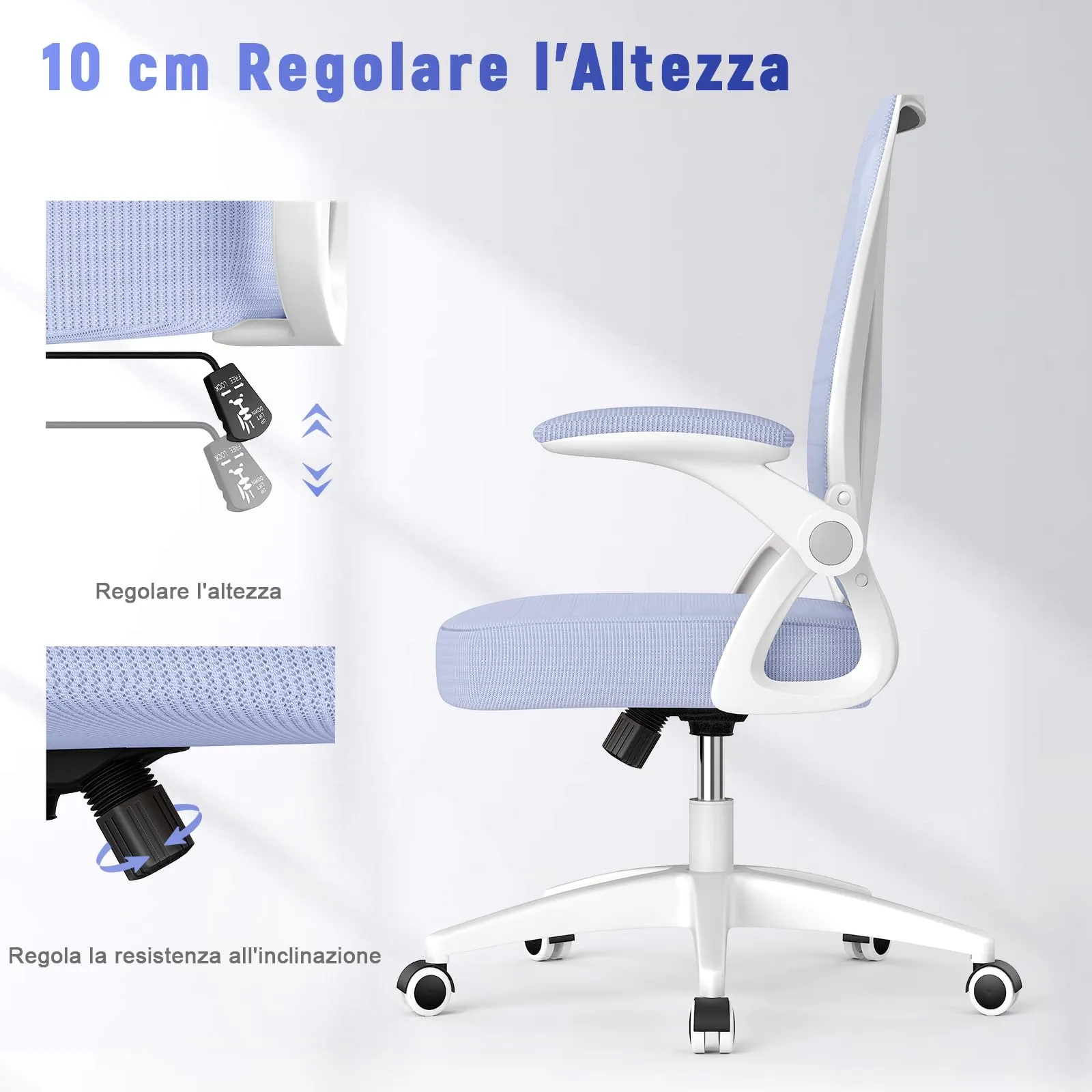 rattantree Sedia da Ufficio con Supporto Lombare e Braccioli Regolabili, Viola - immagine 2