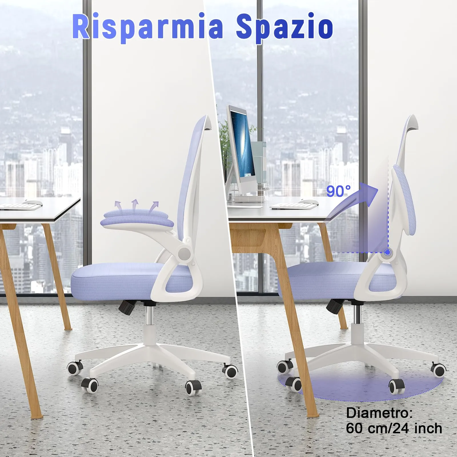 rattantree Sedia da Ufficio con Supporto Lombare e Braccioli Regolabili, Viola - immagine 4