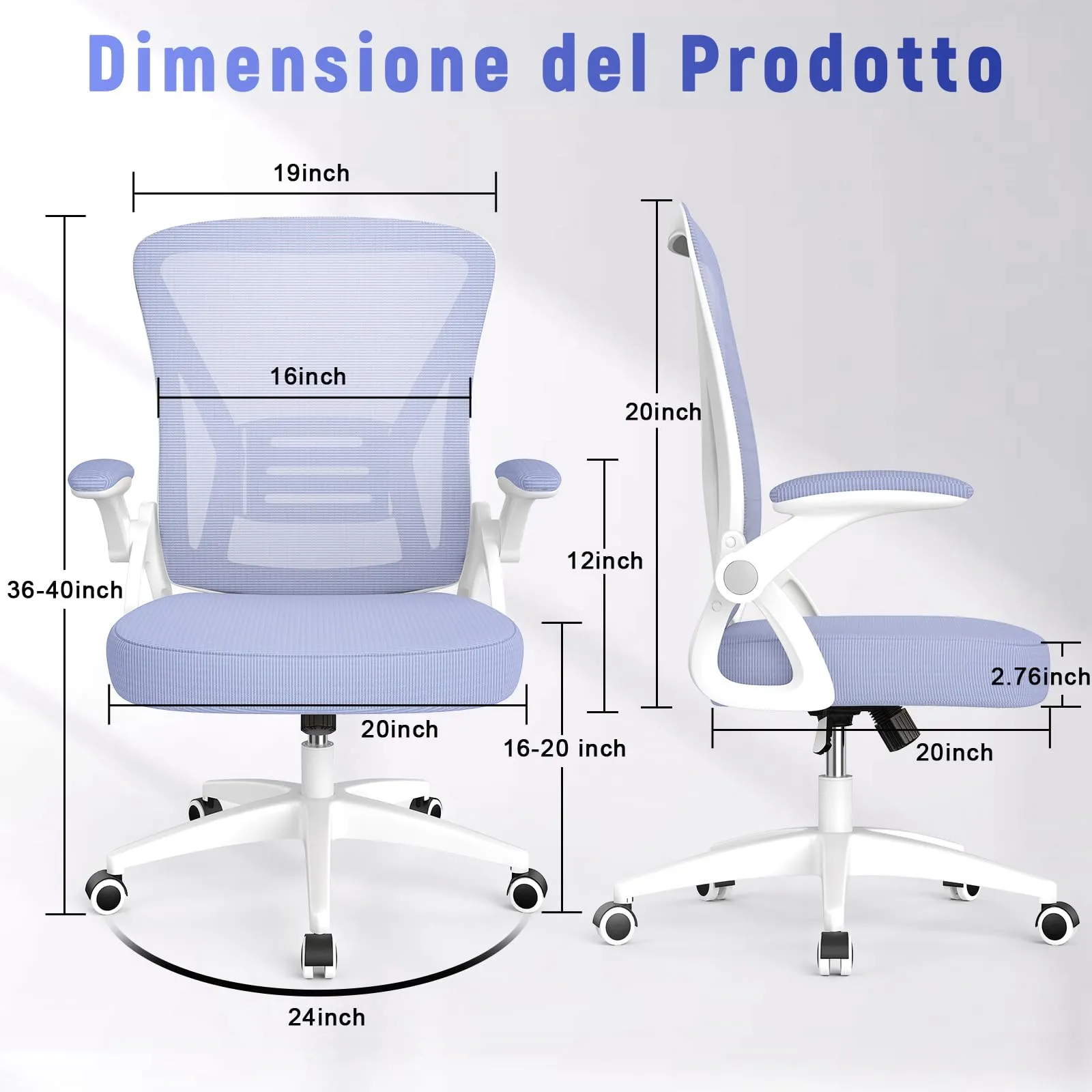 rattantree Sedia da Ufficio con Supporto Lombare e Braccioli Regolabili, Viola - immagine 6