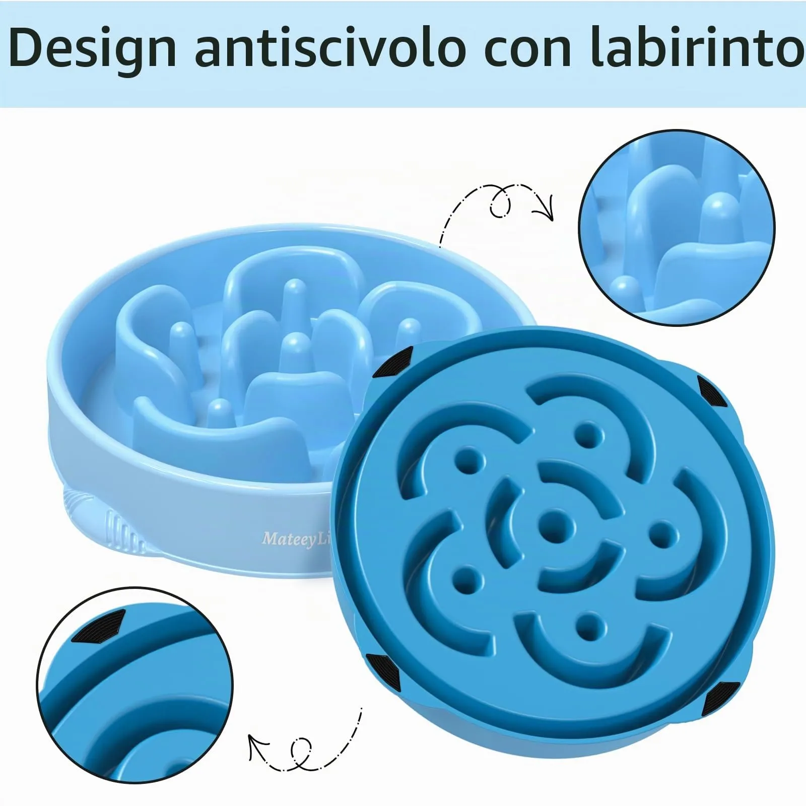 MateeyLife Ciotola Anti Ingozzamento per Cani Taglia Media e Grande, 2 Pezzi, 26,5 cm (Azzurro Chiaro & Blu Scuro) - immagine 4