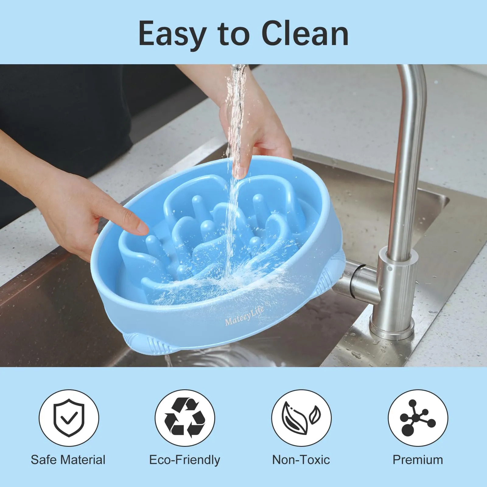 MateeyLife Ciotola Anti Ingozzamento per Cani Taglia Media e Grande, 2 Pezzi, 26,5 cm (Azzurro Chiaro & Blu Scuro) - immagine 7
