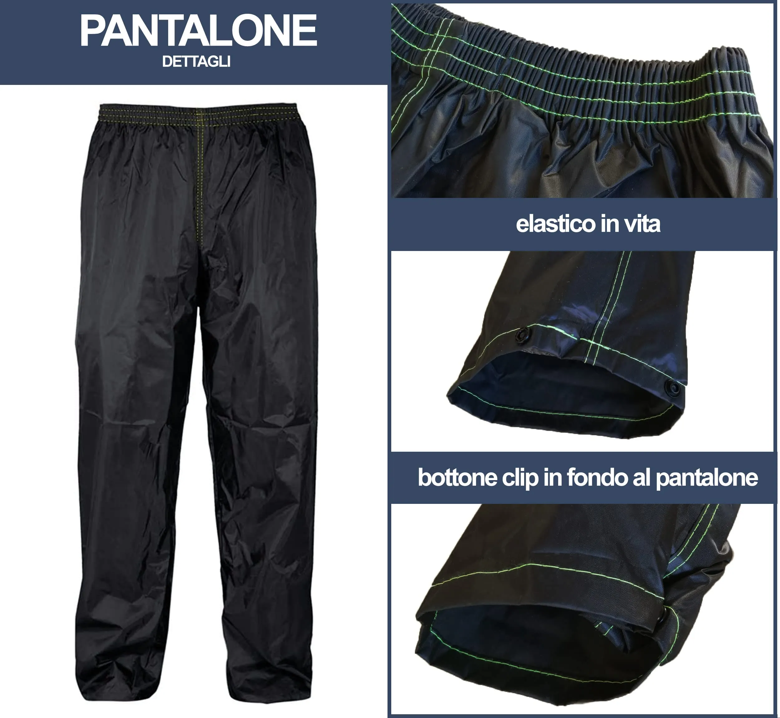 Auto Accessori Lupex Tuta Moto Impermeabile Antipioggia Antivento, Giacca e Pantalone con Cappuccio e Borsa, Nero, 3XL, Unisex - immagine 4