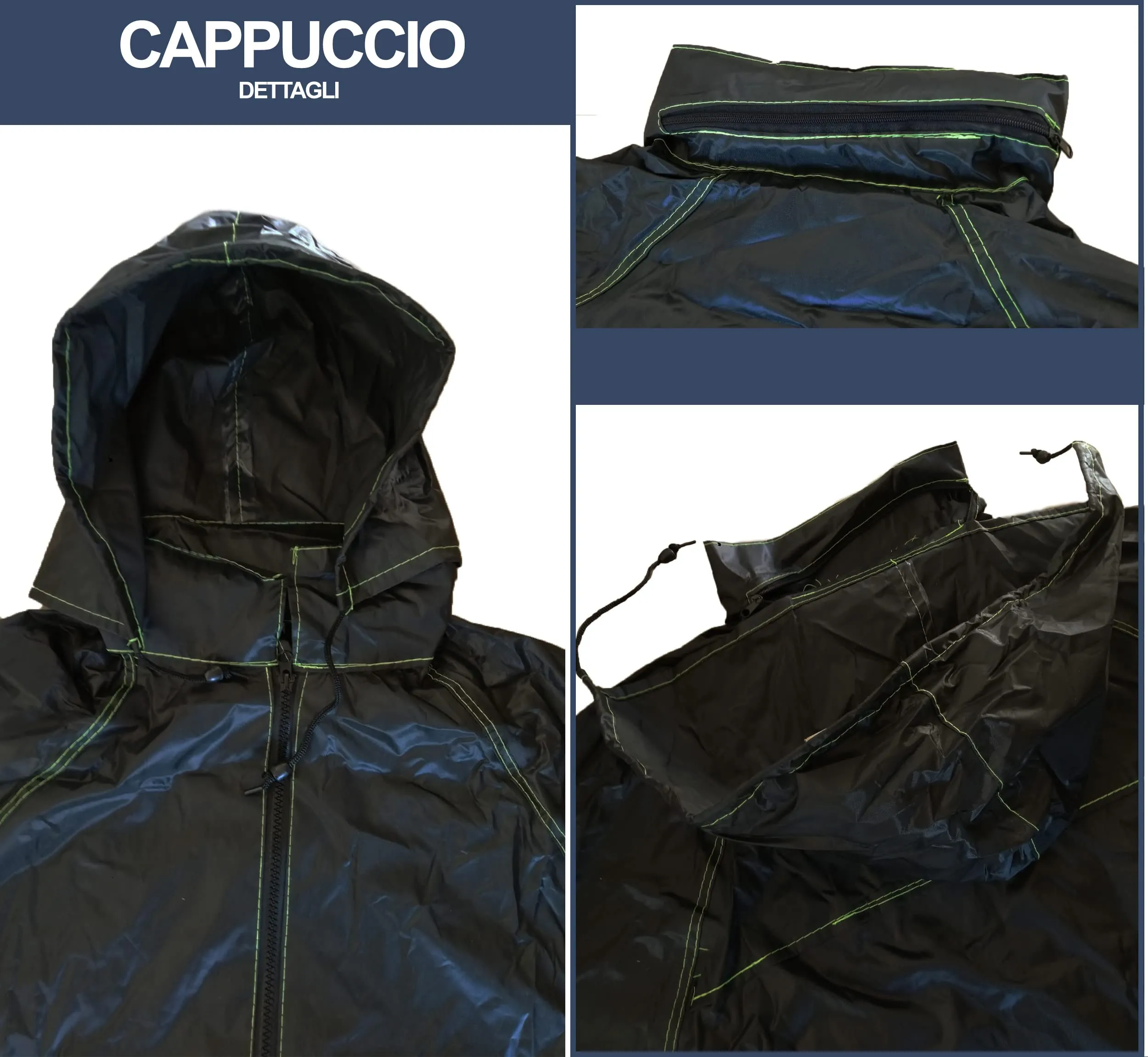 Auto Accessori Lupex Tuta Moto Impermeabile Antipioggia Antivento, Giacca e Pantalone con Cappuccio e Borsa, Nero, 3XL, Unisex - immagine 5