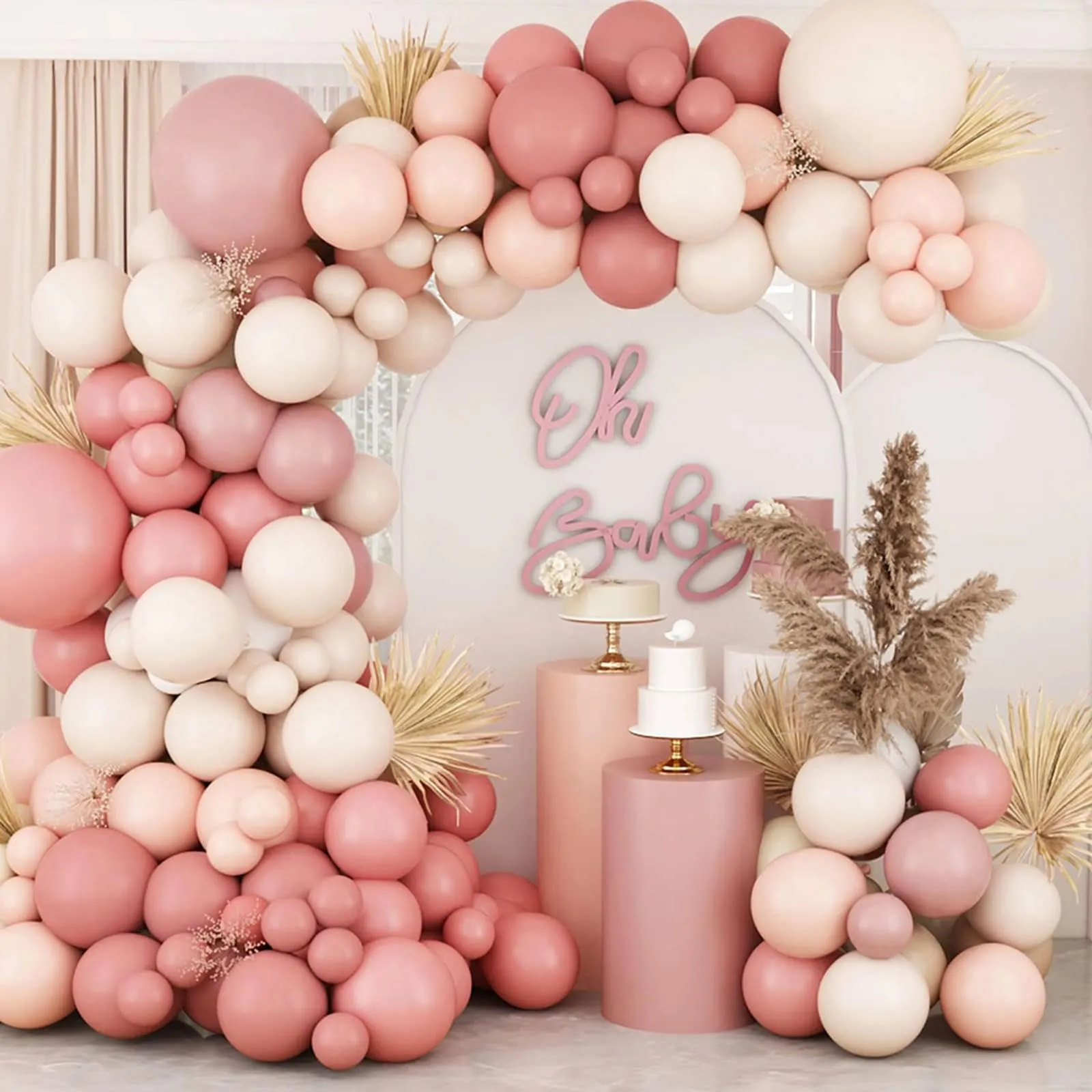 Frigg Kit Arco di Palloncini Rosa, Arancione e Bianco Sabbia, 109 Pezzi - immagine 1