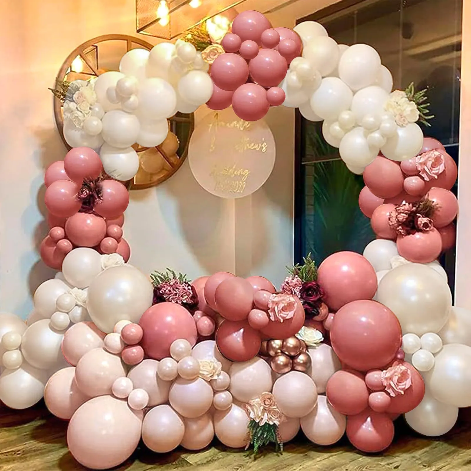 Frigg Kit Arco di Palloncini Rosa, Arancione e Bianco Sabbia, 109 Pezzi - immagine 4