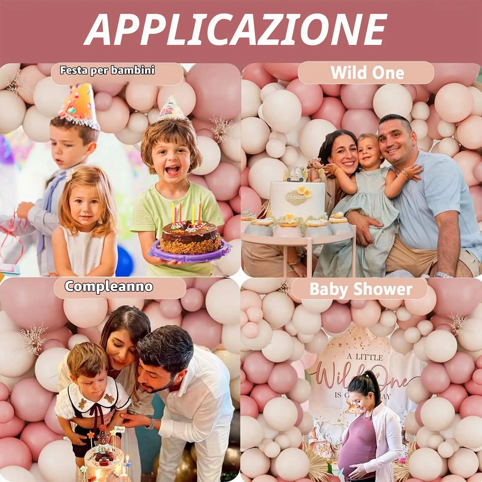 Frigg Kit Arco di Palloncini Rosa, Arancione e Bianco Sabbia, 109 Pezzi - immagine 7