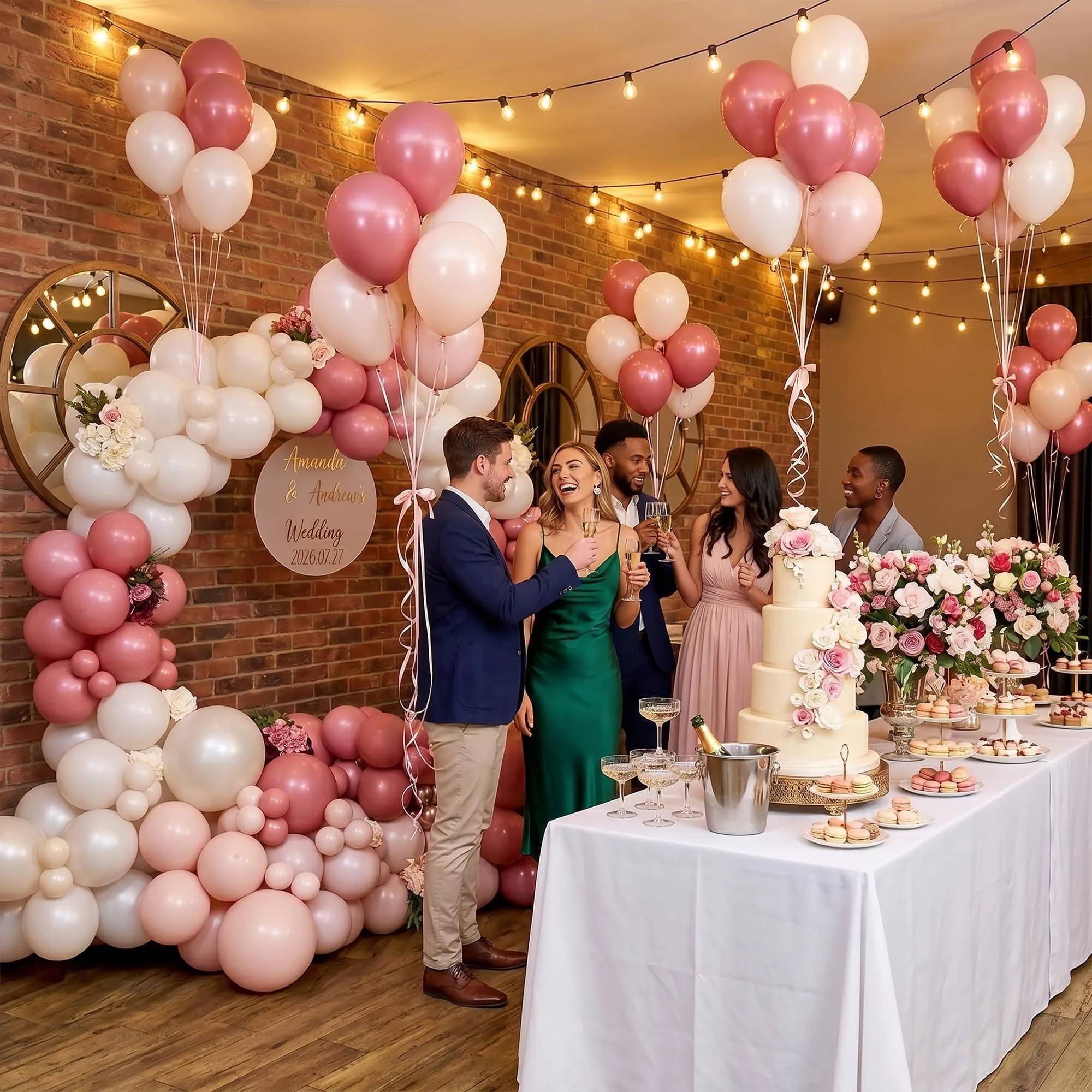 Frigg Kit Arco di Palloncini Rosa, Arancione e Bianco Sabbia, 109 Pezzi - immagine 8