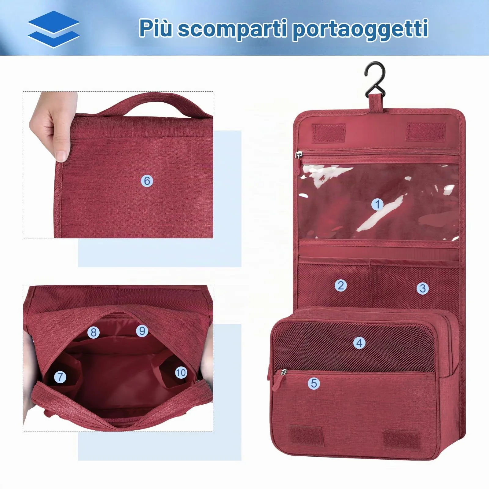 AiQInu Beauty Case da Viaggio, Borsa da Toilette Impermeabile con Gancio per Appendere - immagine 2