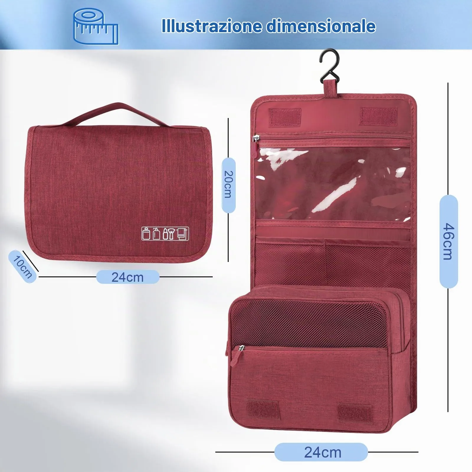AiQInu Beauty Case da Viaggio, Borsa da Toilette Impermeabile con Gancio per Appendere - immagine 3