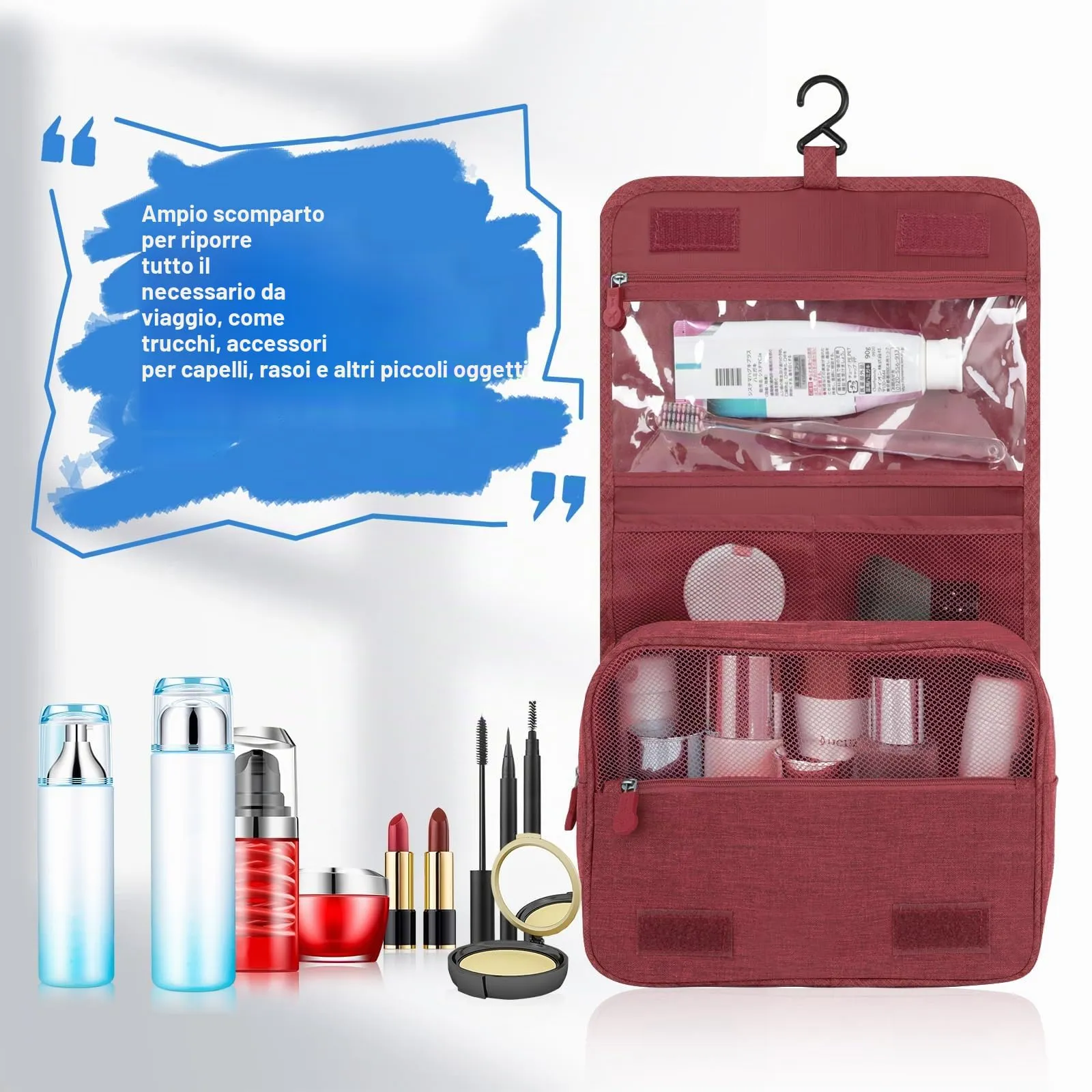 AiQInu Beauty Case da Viaggio, Borsa da Toilette Impermeabile con Gancio per Appendere - immagine 5