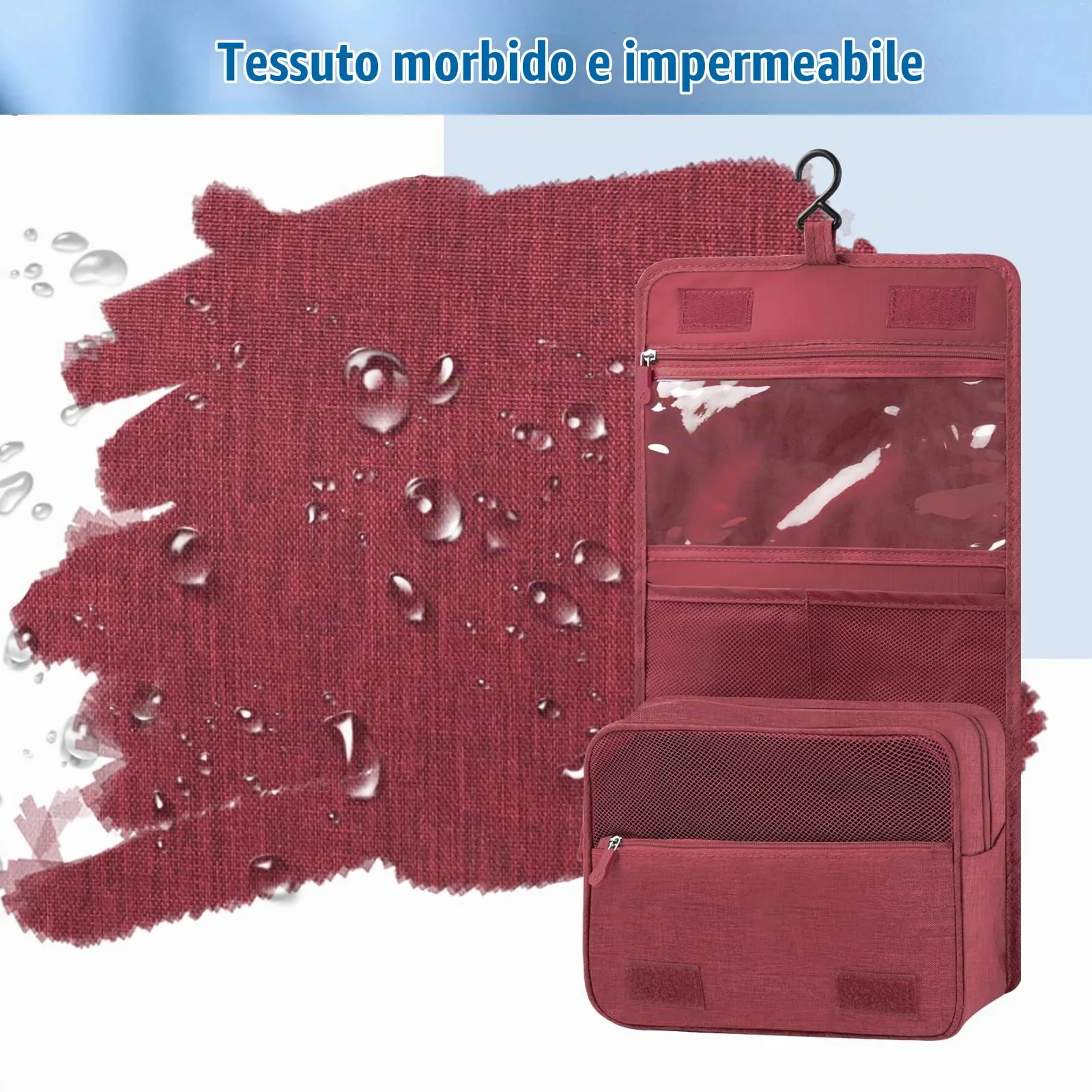 AiQInu Beauty Case da Viaggio, Borsa da Toilette Impermeabile con Gancio per Appendere - immagine 7