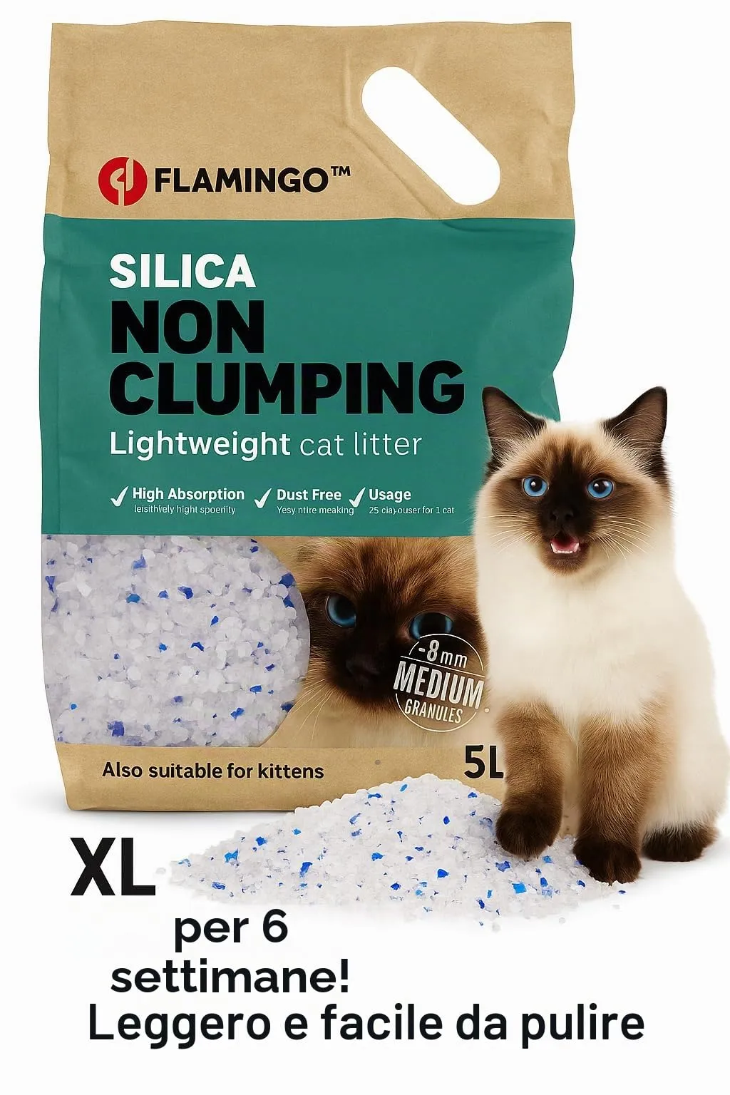 Flamingo Lettiera per Gatti in Silicio, Granulato Medio, 5L - immagine 2