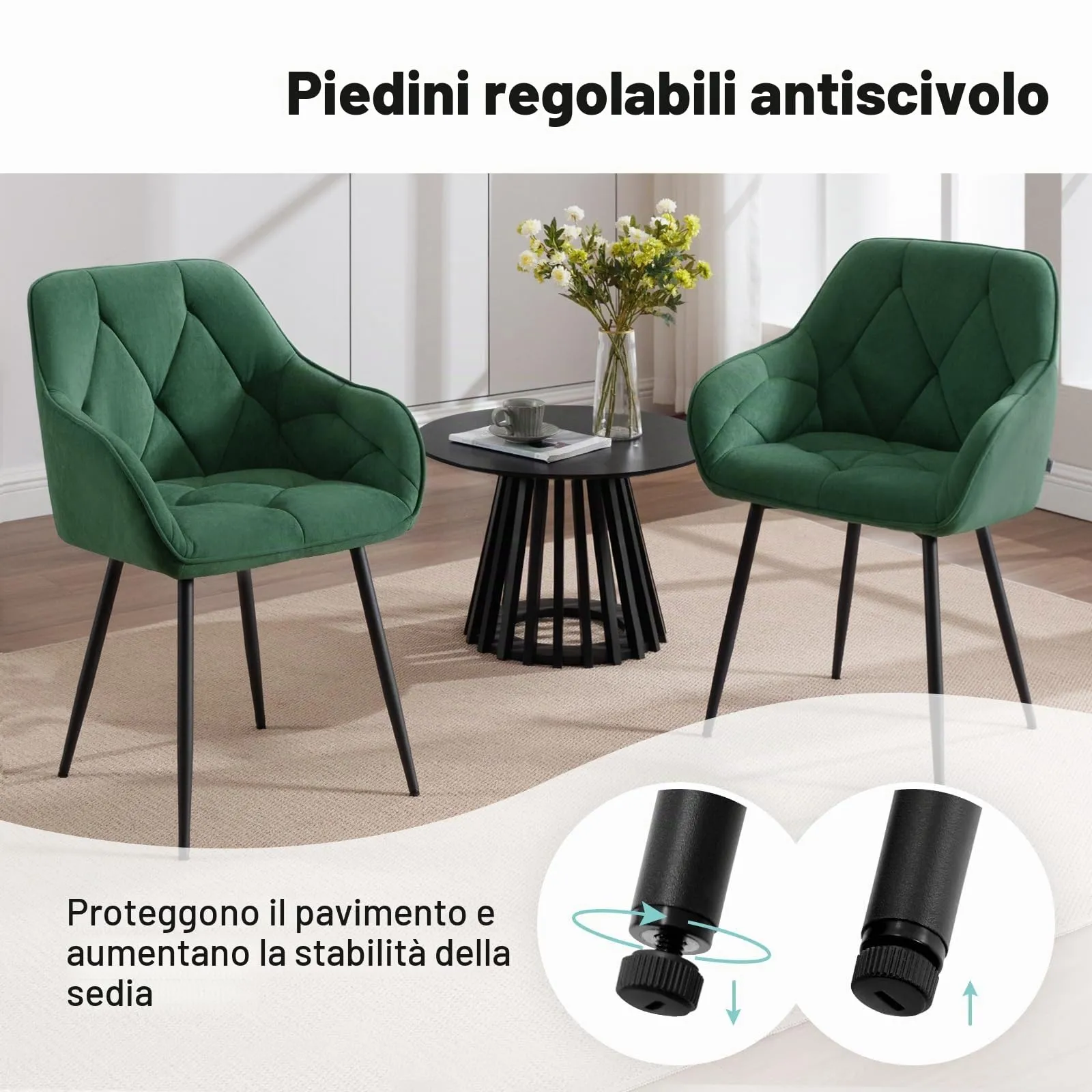 WOLTU Set di 6 Sedie da Pranzo con Braccioli e Schienale, Verde Scuro, EZS02dgn-6 - immagine 8