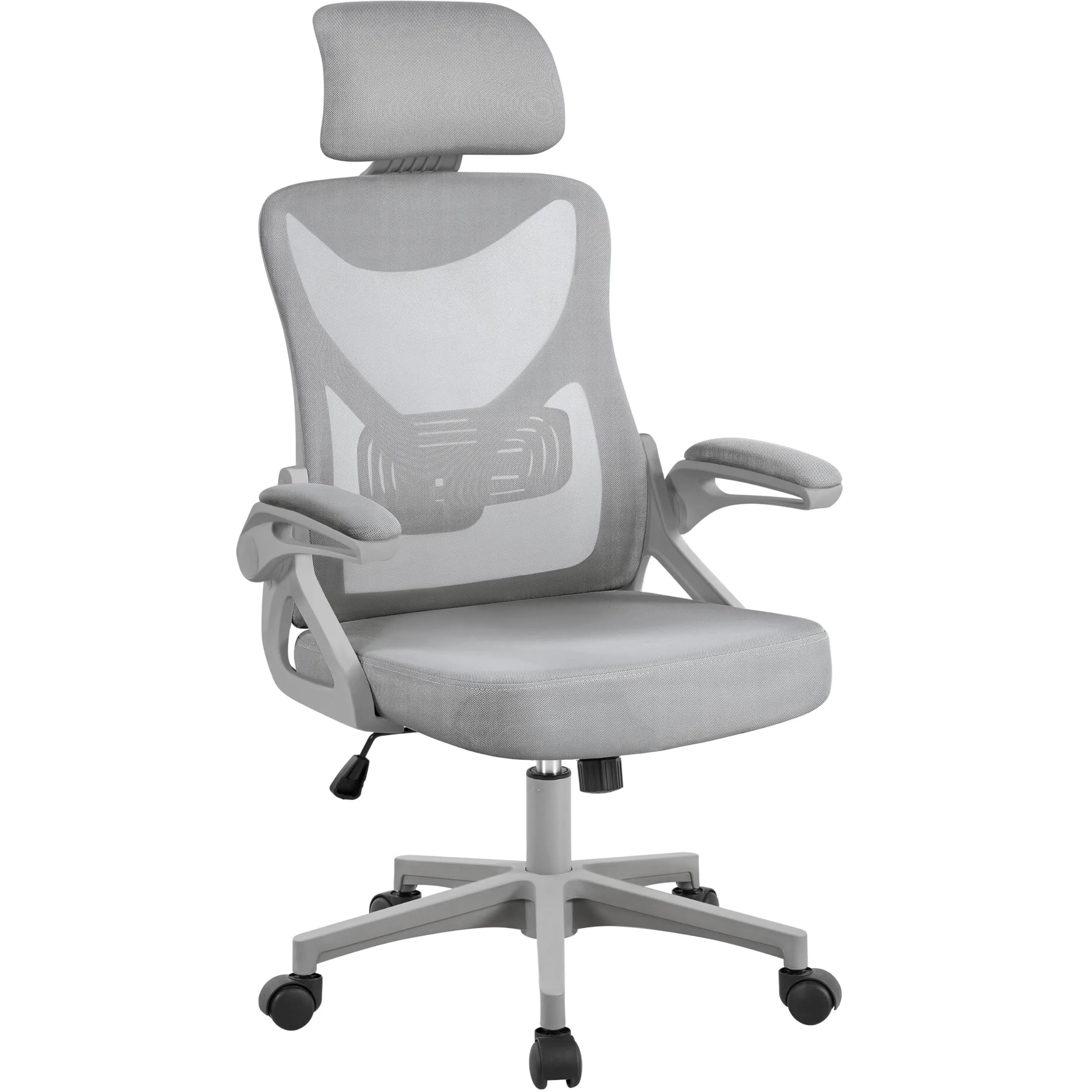 Yaheetech Sedia Ufficio Ergonomica con Supporto Lombare, Grigio Intero - immagine 1