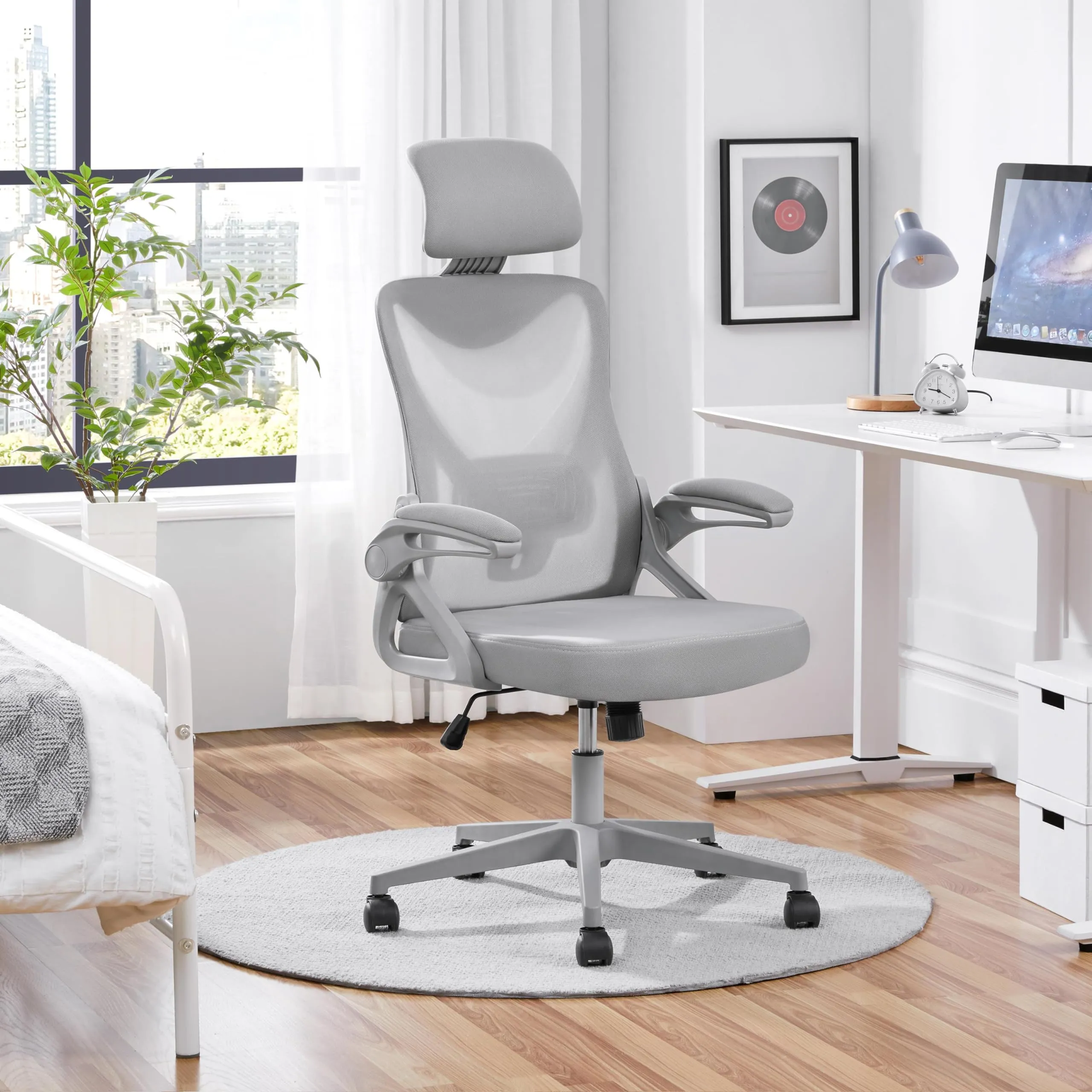 Yaheetech Sedia Ufficio Ergonomica con Supporto Lombare, Grigio Intero - immagine 2