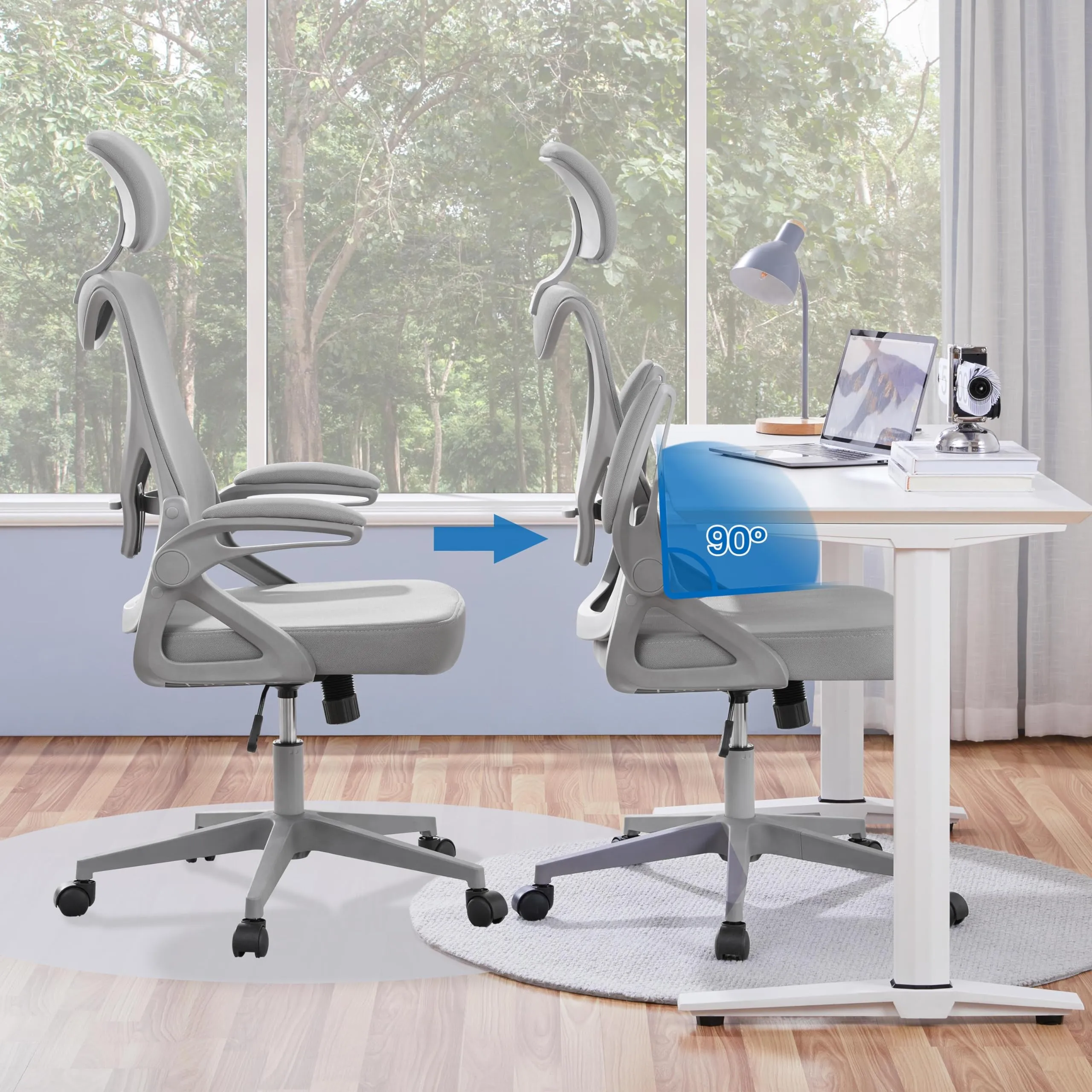 Yaheetech Sedia Ufficio Ergonomica con Supporto Lombare, Grigio Intero - immagine 6