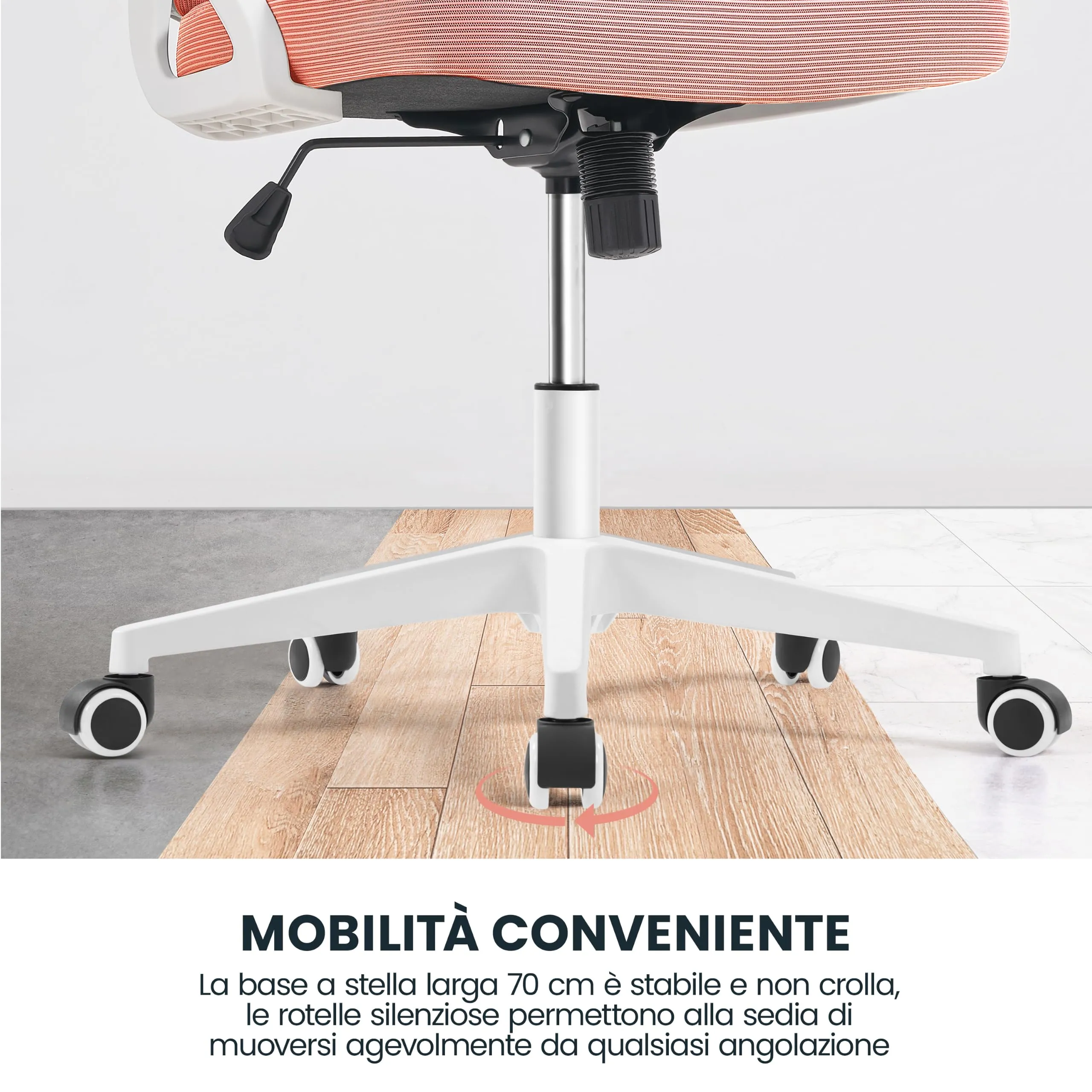 Yaheetech Sedia da Ufficio Ergonomica con Supporto Lombare, Bianco/Rosa - immagine 9