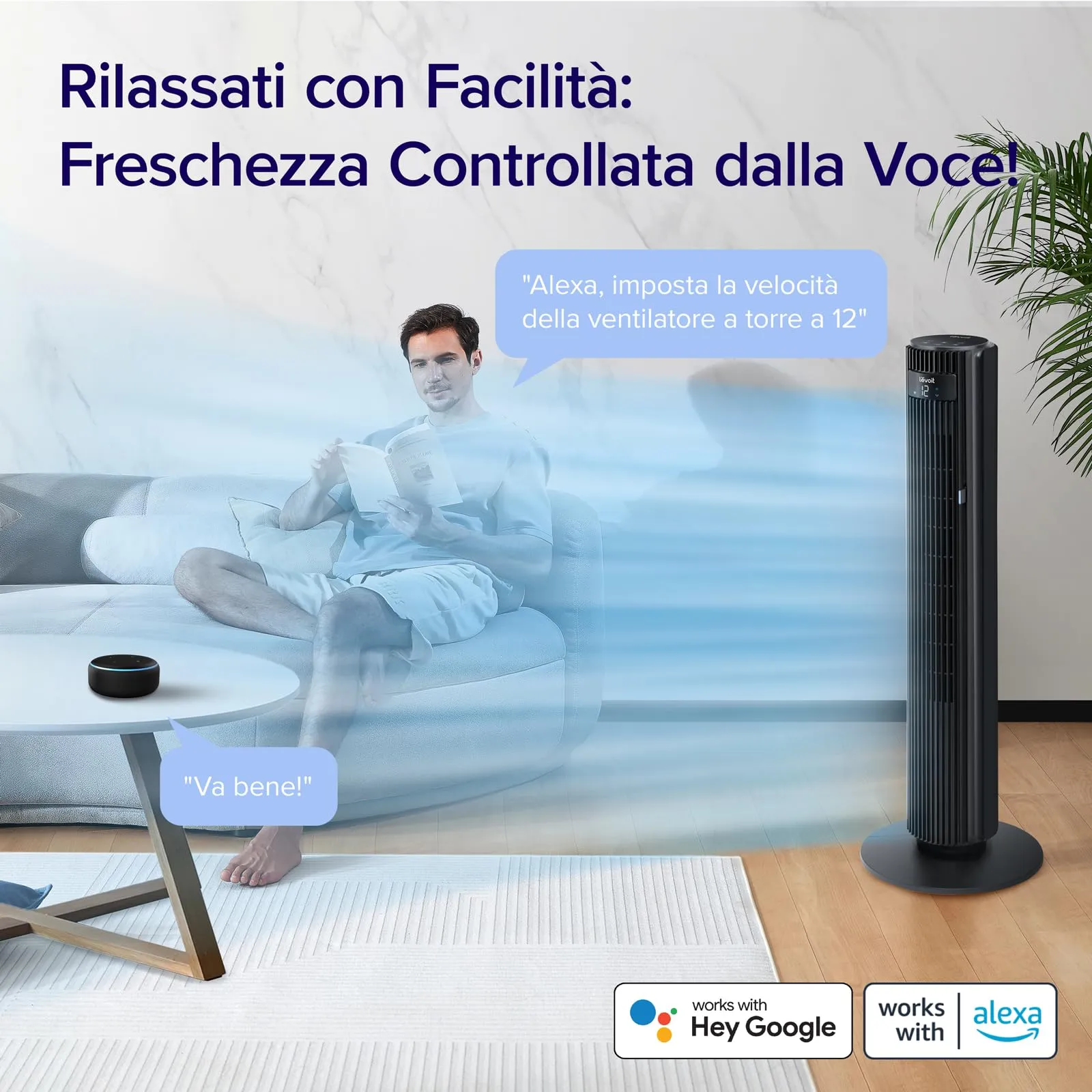 Levoit Ventilatore a Torre Wi-Fi Classic Pro Smart, 108 cm, Nero - immagine 2