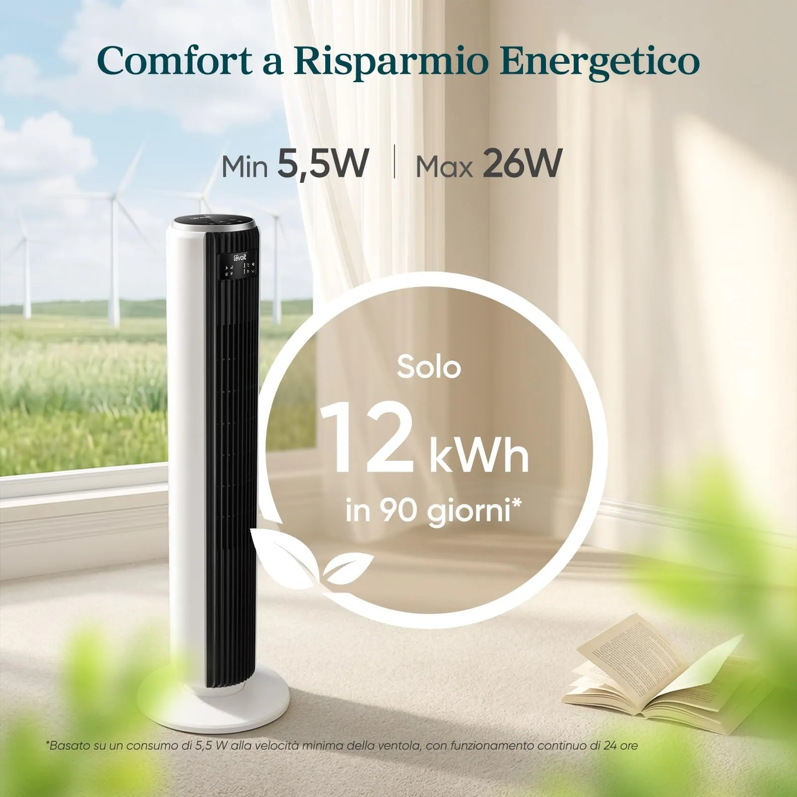 Levoit Ventilatore a Torre LTF-F362-WEU, 92 cm, Bianco - immagine 3