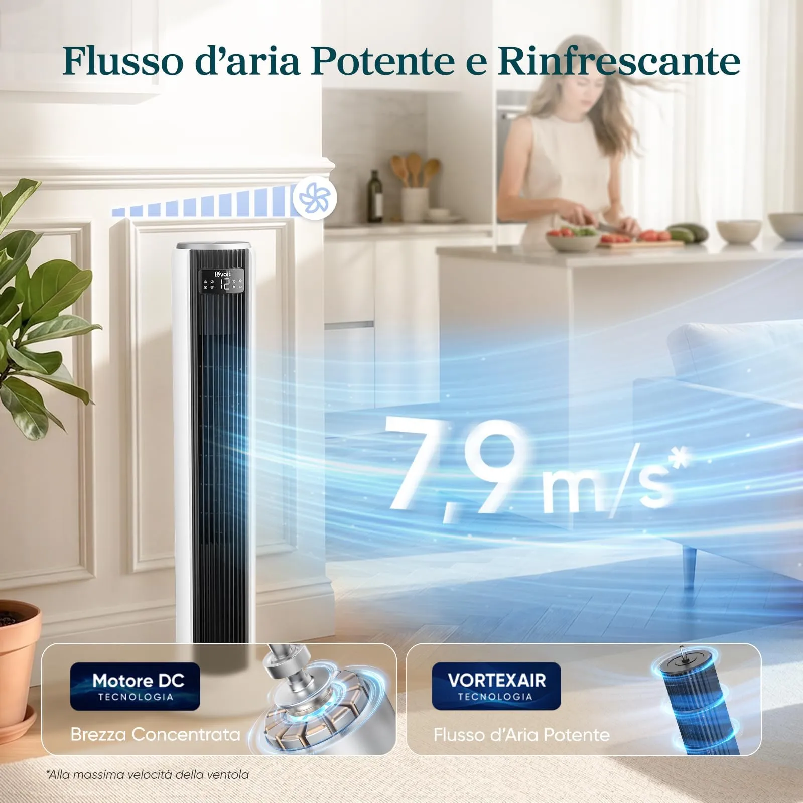 Levoit Ventilatore a Torre LTF-F362-WEU, 92 cm, Bianco - immagine 7