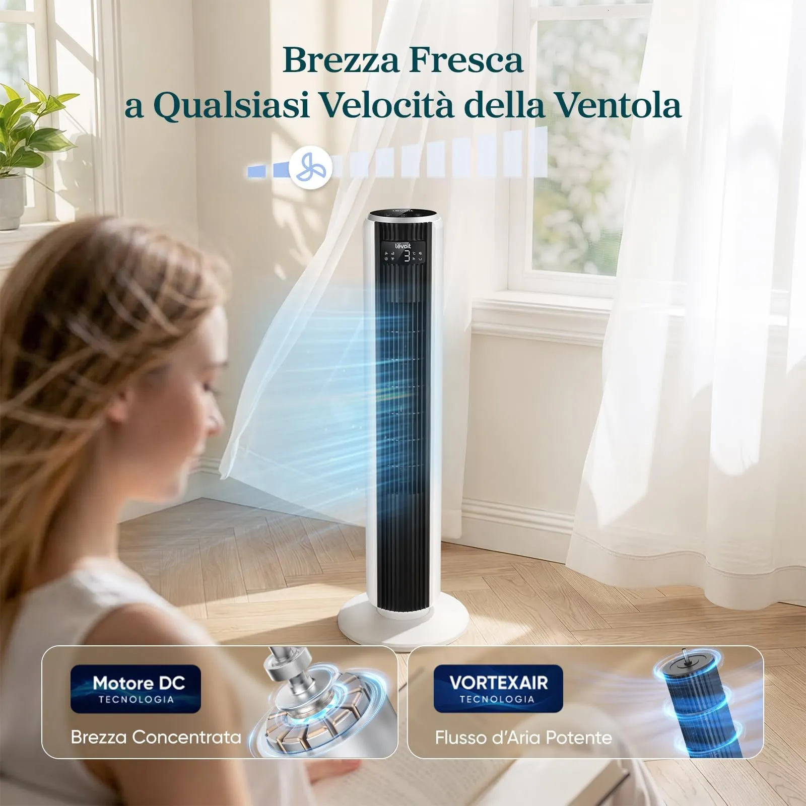 Levoit Ventilatore a Torre LTF-F362-WEU, 92 cm, Bianco - immagine 8