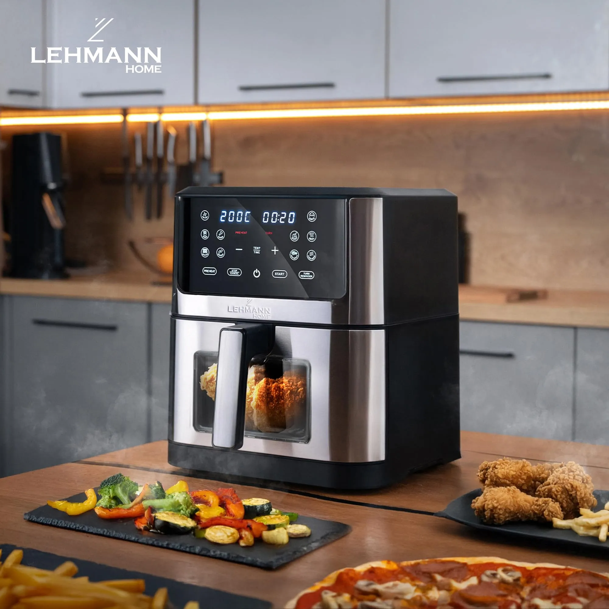 LEHMANN Friggitrice ad Aria 8L XXL, 1800W, Finestra di Visualizzazione, 12 Programmi, Display Touch, LHODF-1880B - immagine 2