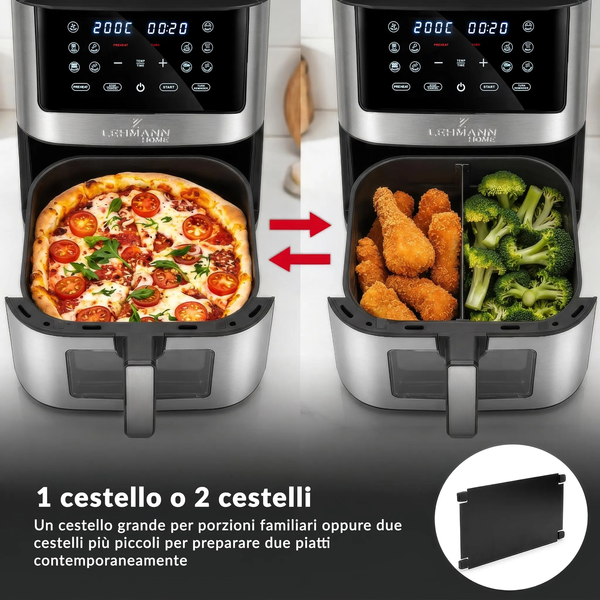 LEHMANN Friggitrice ad Aria 8L XXL, 1800W, Finestra di Visualizzazione, 12 Programmi, Display Touch, LHODF-1880B - immagine 7