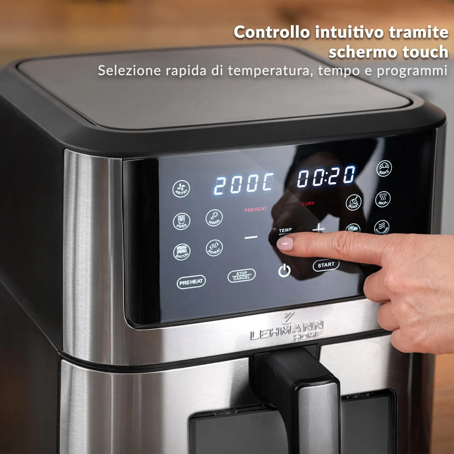 LEHMANN Friggitrice ad Aria 8L XXL, 1800W, Finestra di Visualizzazione, 12 Programmi, Display Touch, LHODF-1880B - immagine 8
