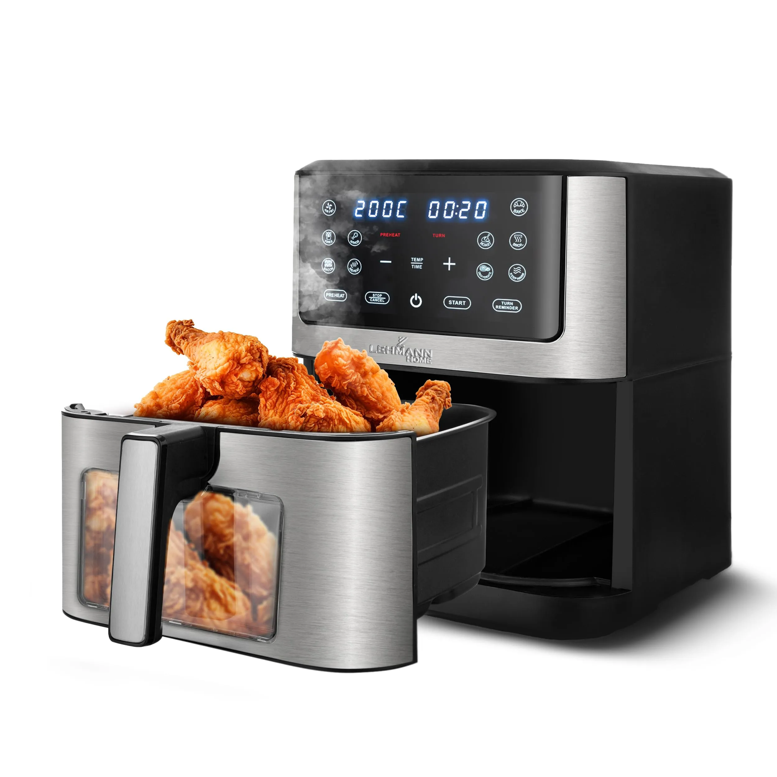 LEHMANN Friggitrice ad Aria 8L XXL, 1800W, Finestra di Visualizzazione, 12 Programmi, Display Touch, LHODF-1880B - immagine 9