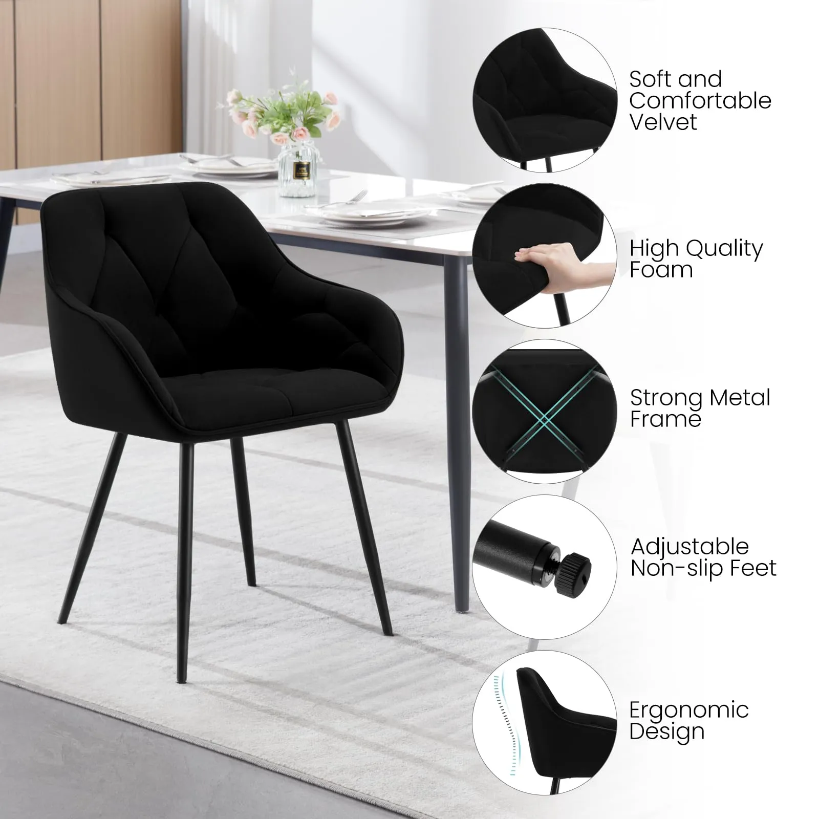 WOLTU Set di 6 Sedie da Pranzo con Braccioli e Schienale, Nero, EZS02sz-6 - immagine 4
