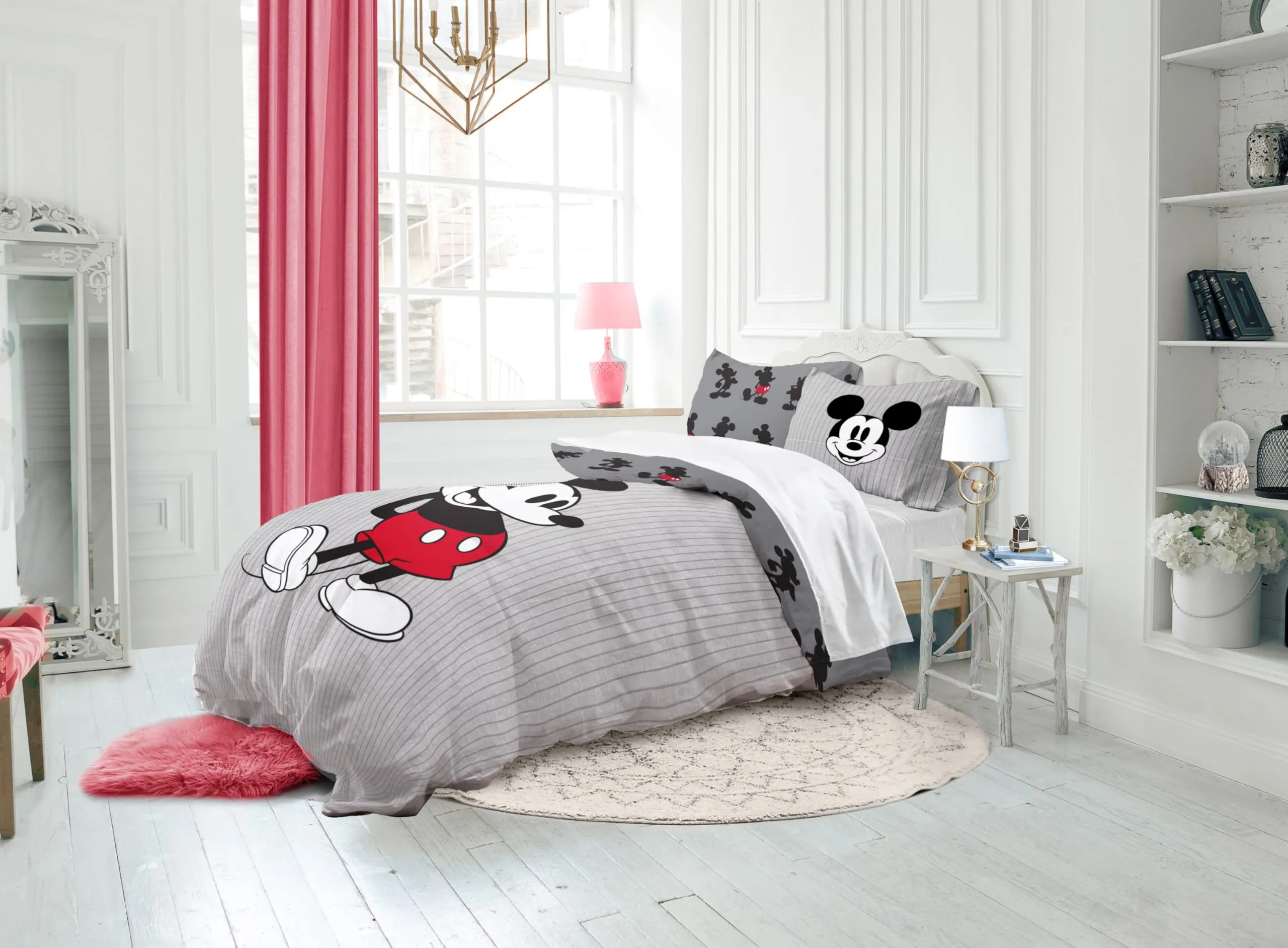 Jay Franco Completo Copripiumone Matrimoniale Disney Topolino a Strisce in Cotone, 200x200 cm, con 2 Federe 50x70 cm - Grigio - immagine 6