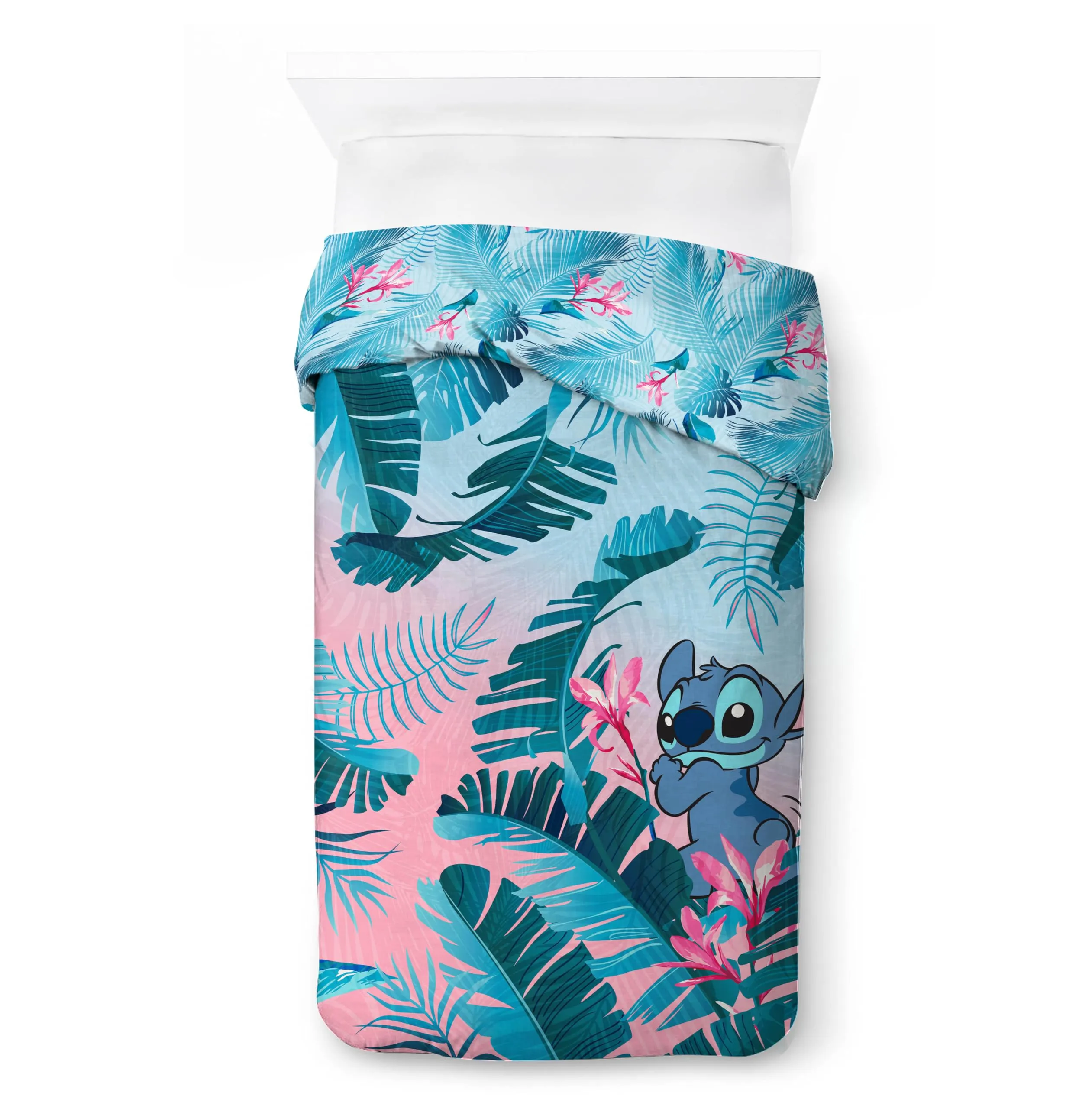 Jay Franco Completo Copripiumone Singolo Disney Lilo & Stitch Floreale, 100% Cotone, include Federa 50x70 - immagine 2