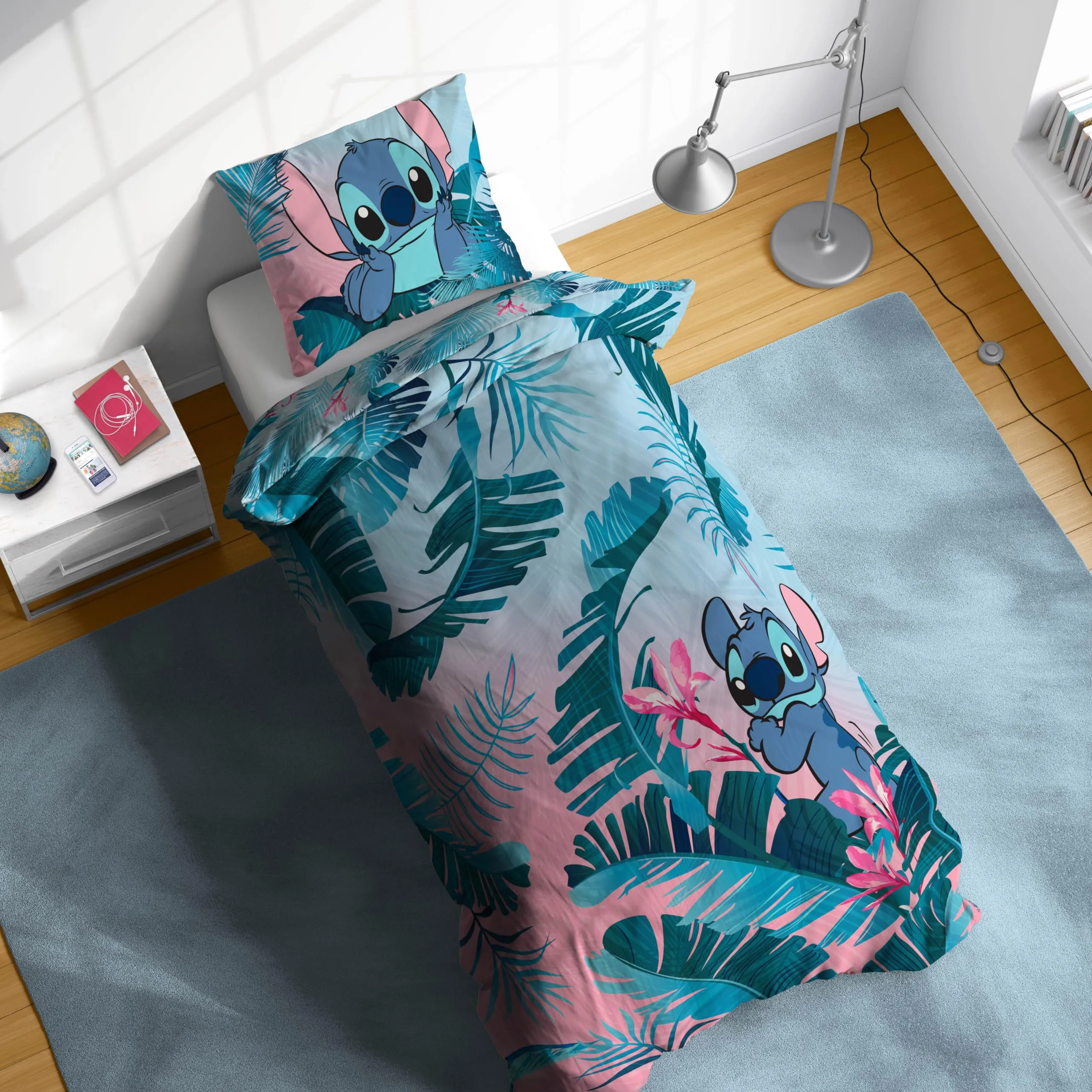 Jay Franco Completo Copripiumone Singolo Disney Lilo & Stitch Floreale, 100% Cotone, include Federa 50x70 - immagine 6