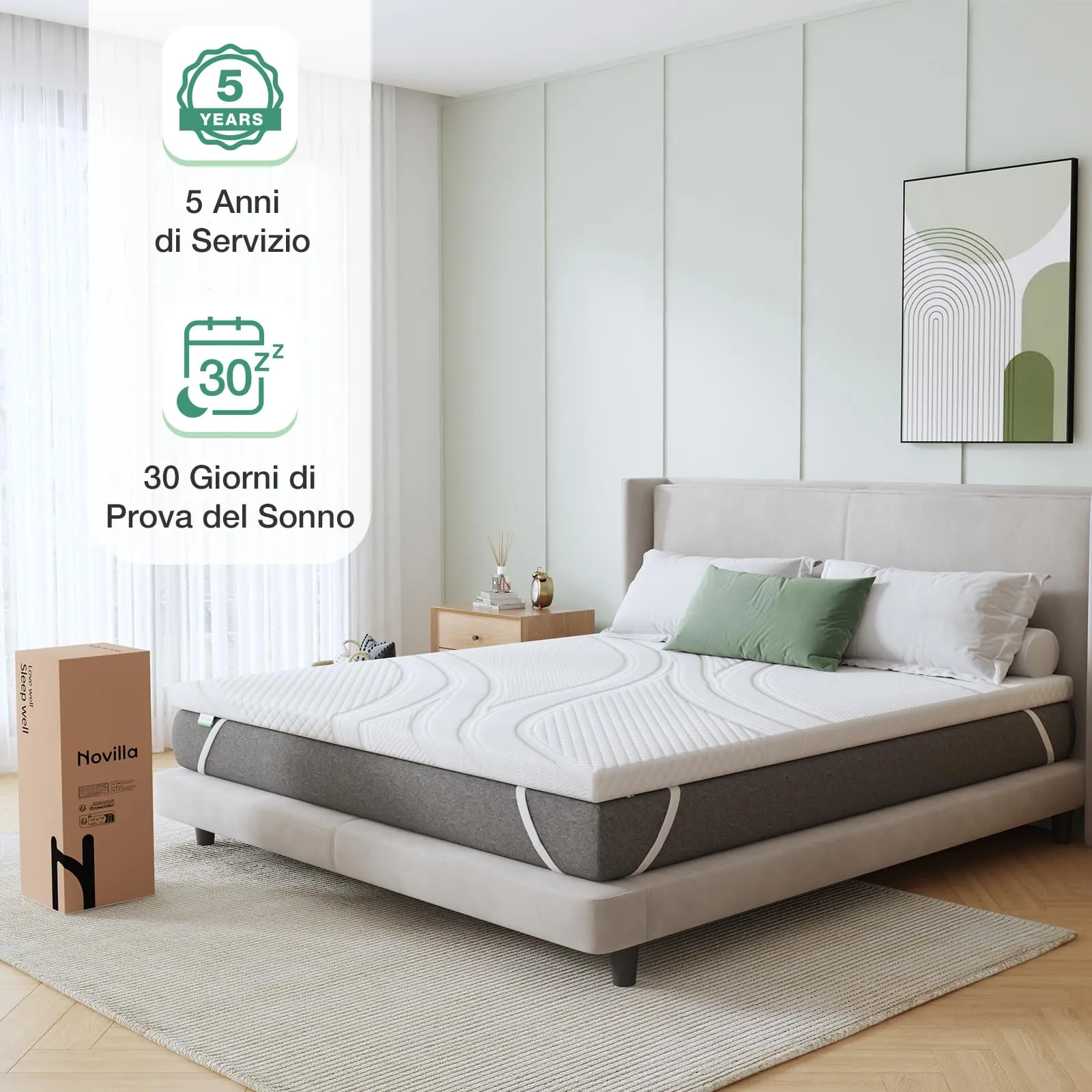 Novilla Topper Singolo Memory Foam 90x200x7,5cm, Copertura Lavabile - immagine 7