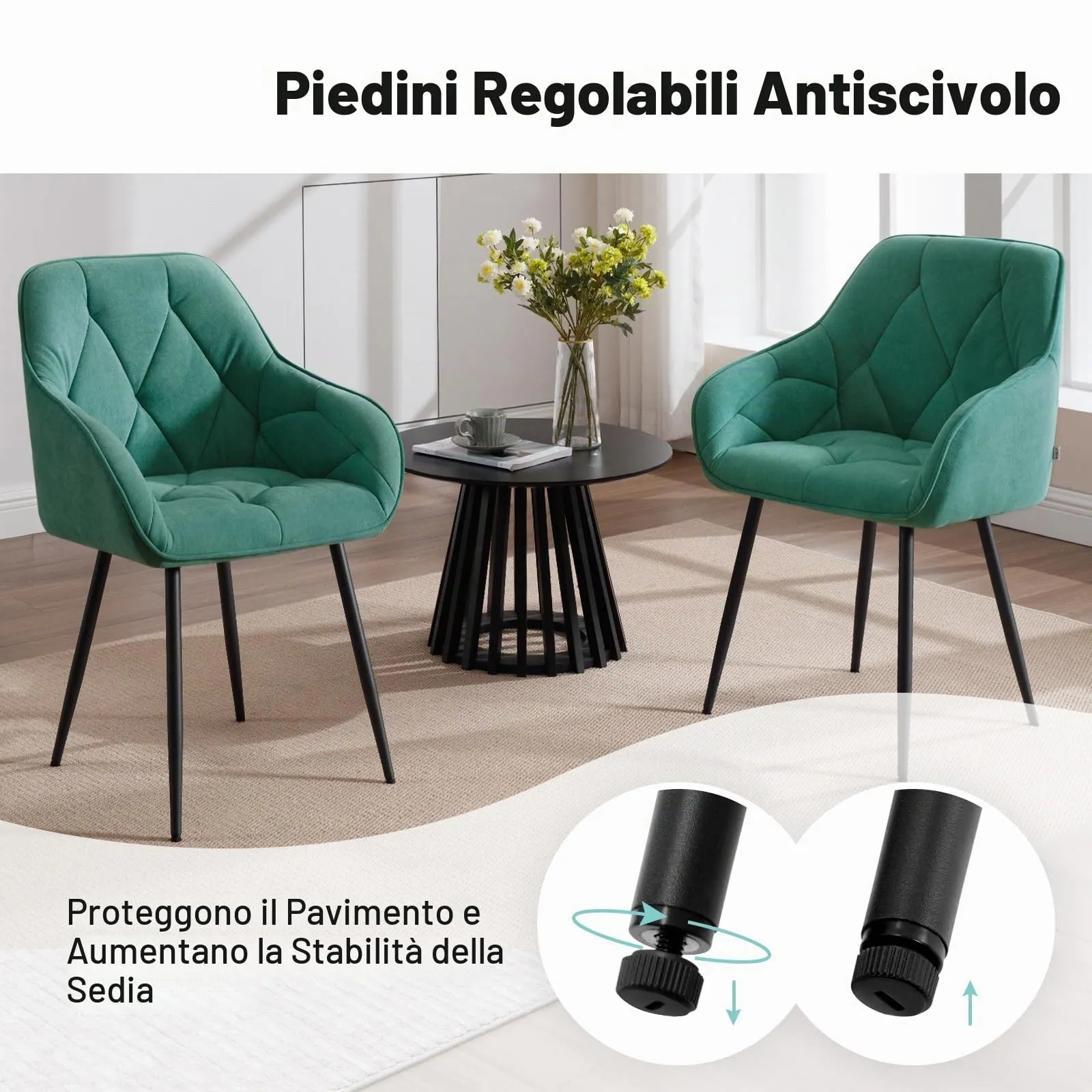 WOLTU Sedia da Pranzo con Braccioli e Schienale, Poltrona da Salotto, Azzurro - immagine 8