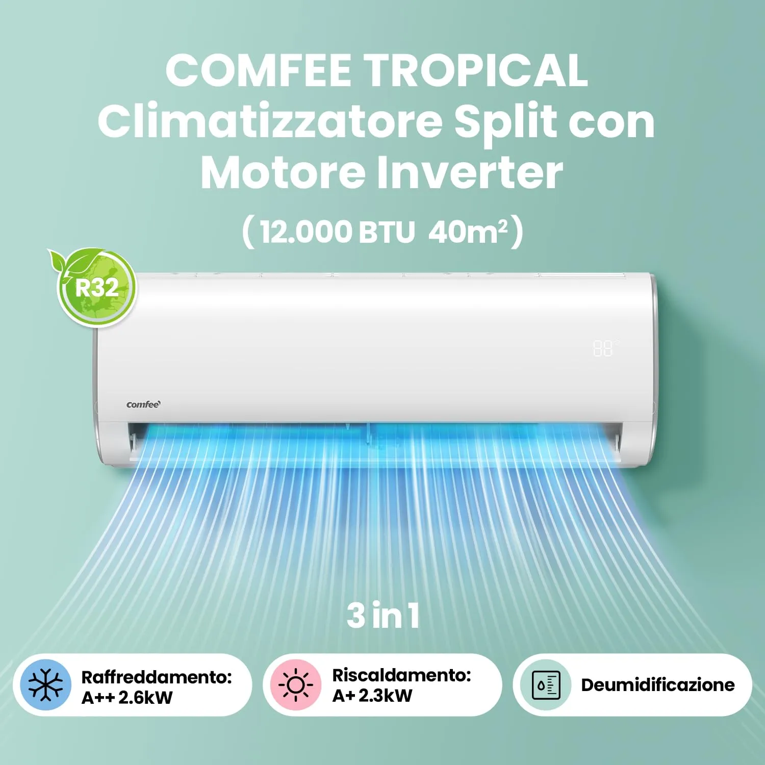 COMFEE' Condizionatore Monosplit Inverter 12000 BTU Caldo/Freddo CF-AF12A S - immagine 2