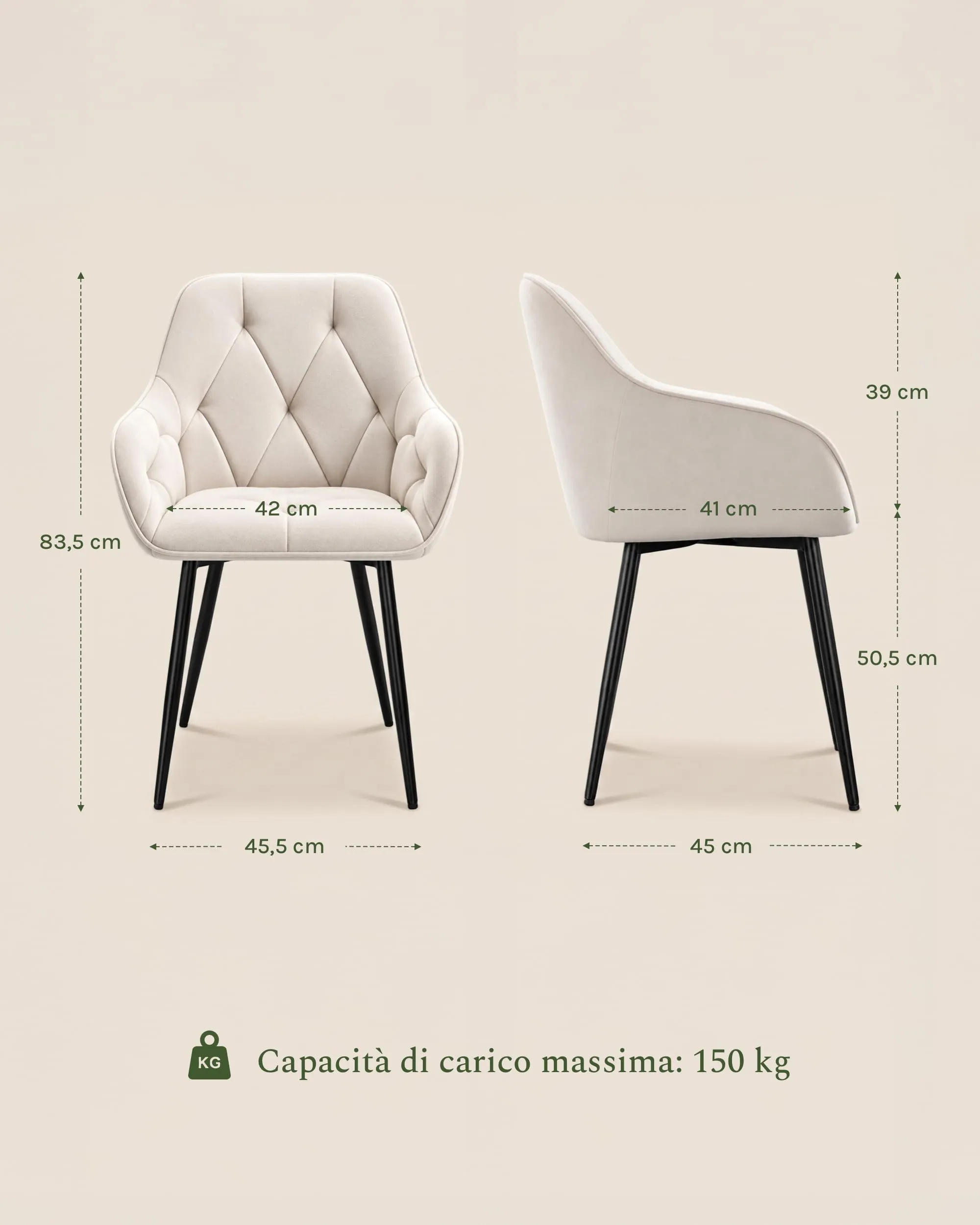 WOLTU Sedia da Pranzo con Braccioli e Schienale, Poltrona da Salotto Crema EZS02cm-1 - immagine 3