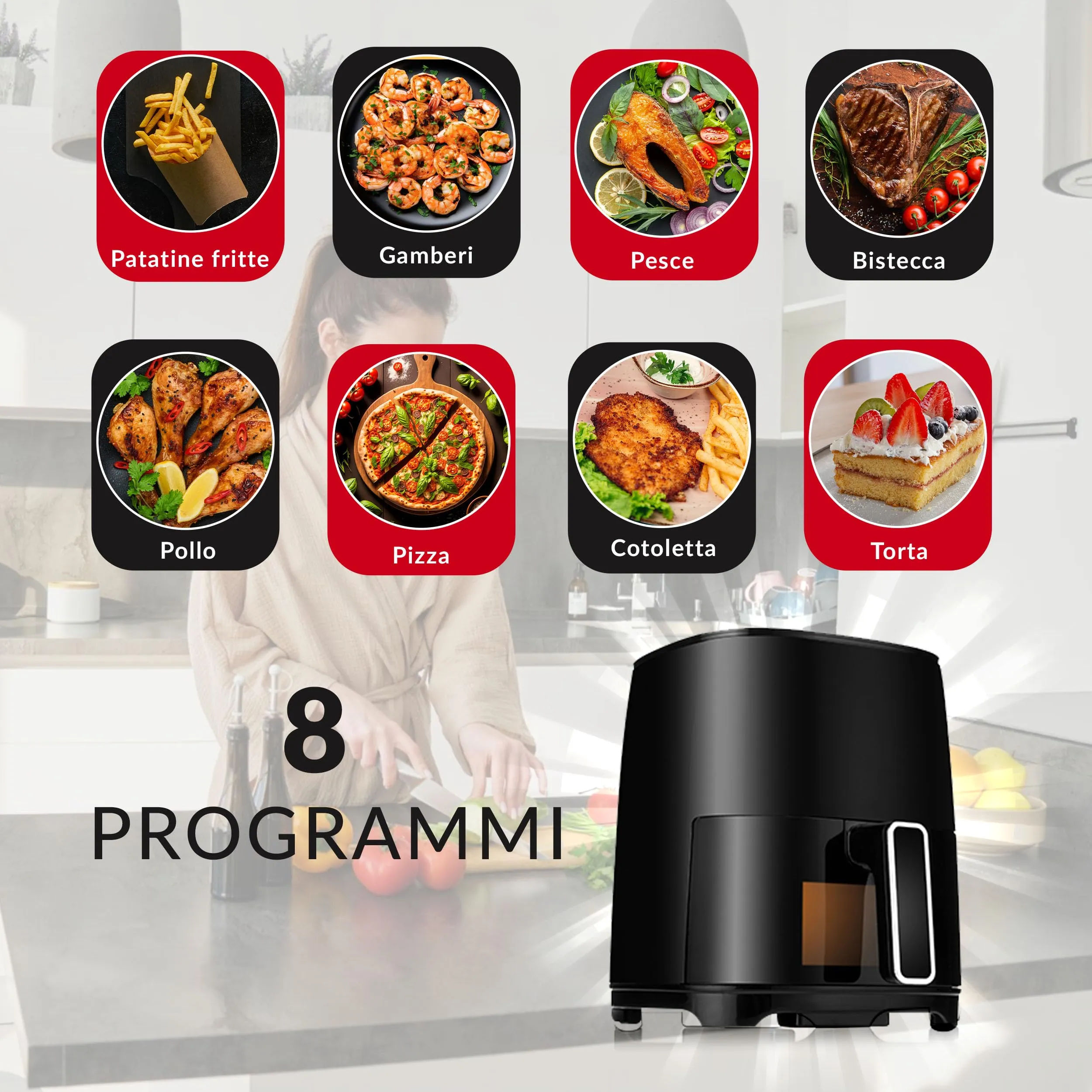 LEHMANN Friggitrice ad Aria 3,5 Litri 8 in 1 con Finestra di Visualizzazione, LHODF-2811 - immagine 5