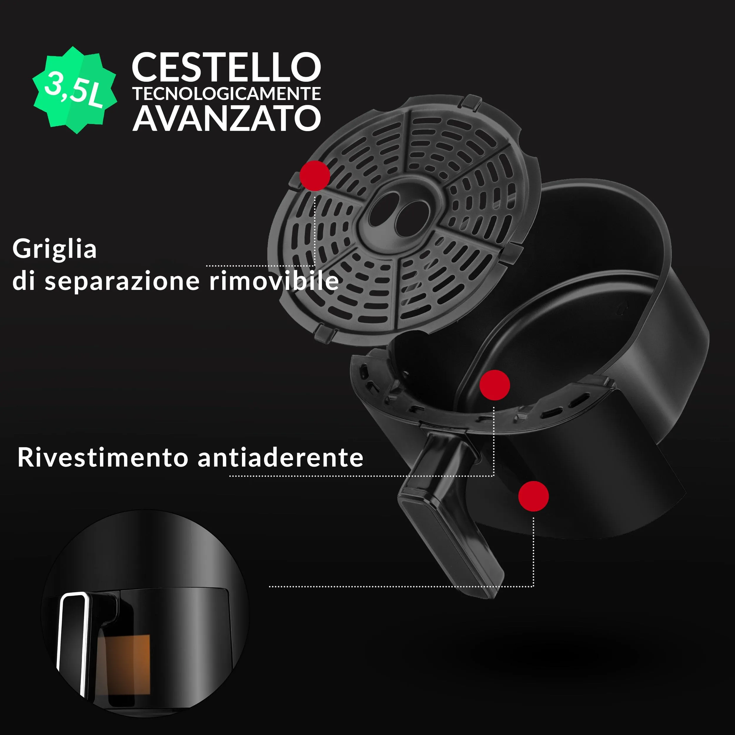 LEHMANN Friggitrice ad Aria 3,5 Litri 8 in 1 con Finestra di Visualizzazione, LHODF-2811 - immagine 9