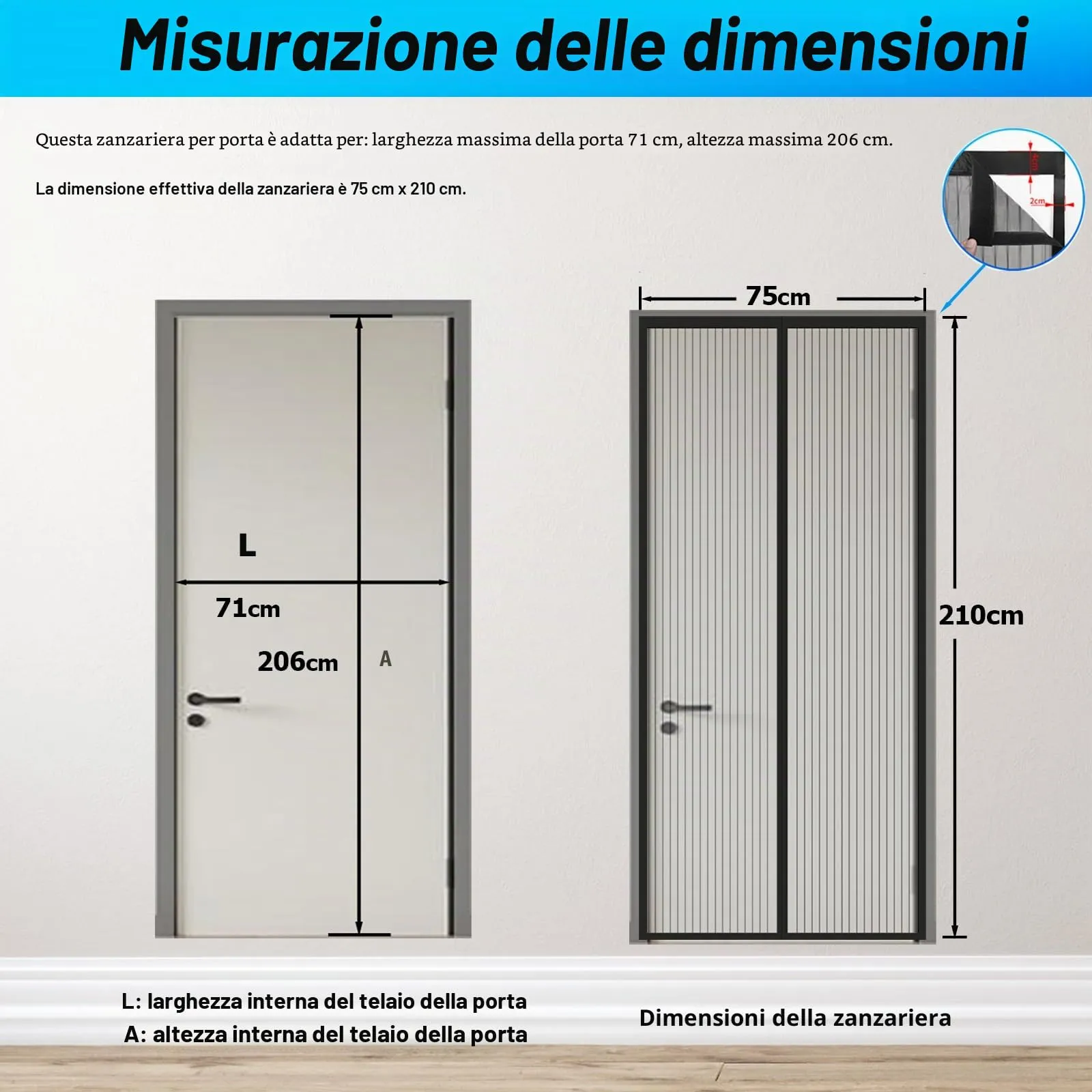 ESMAYULO Zanzariera Magnetica 75x210 cm, Nero - immagine 5
